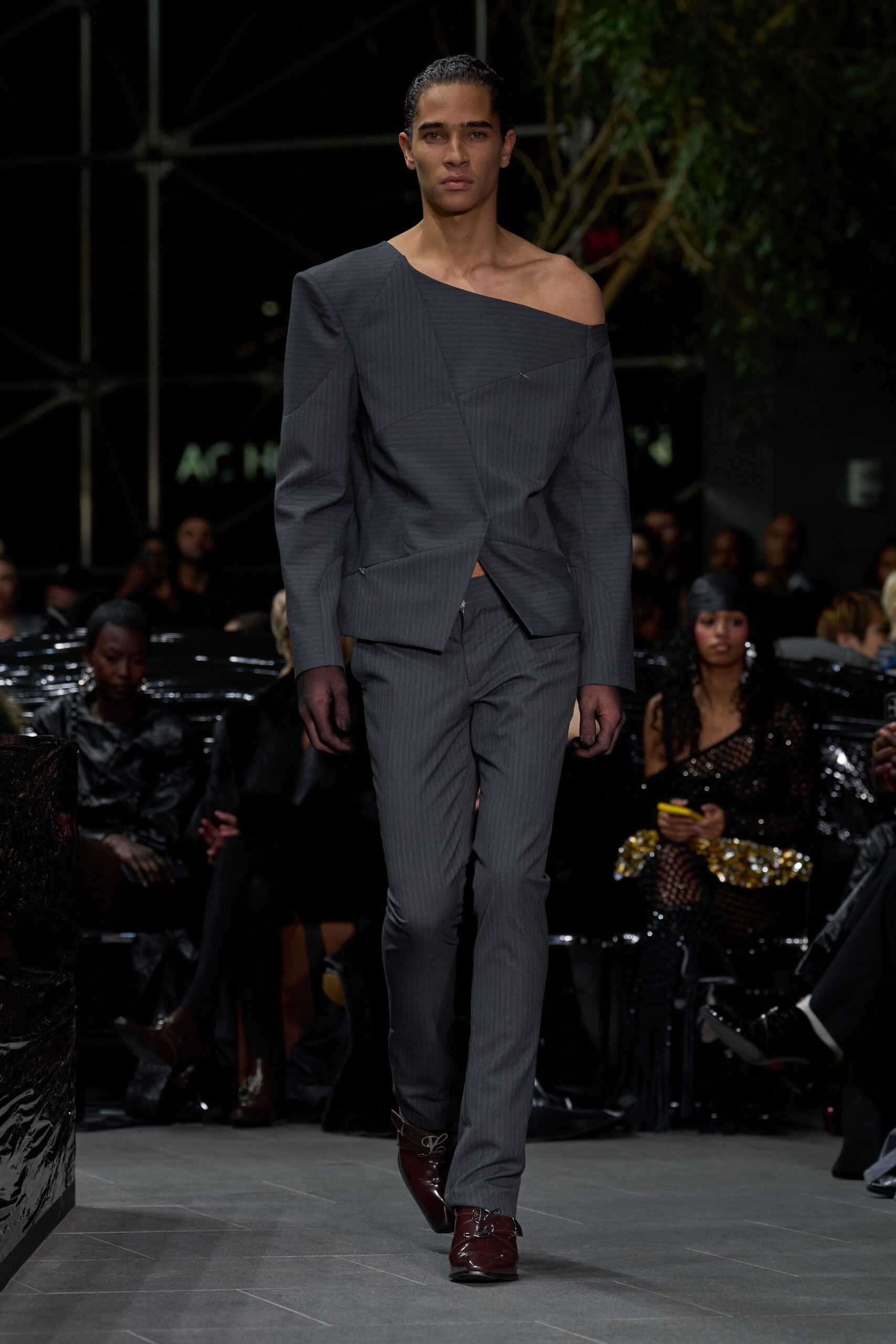gray cotton slim straight-leg pants
