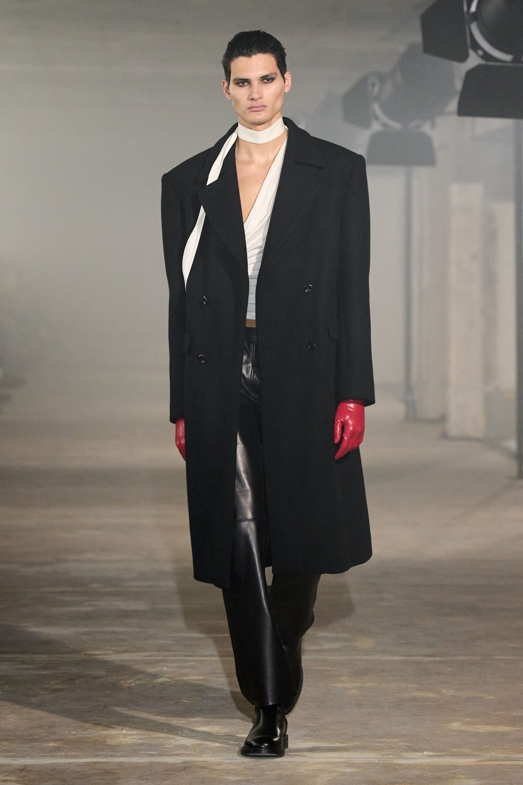 black leather slim straight-leg pants