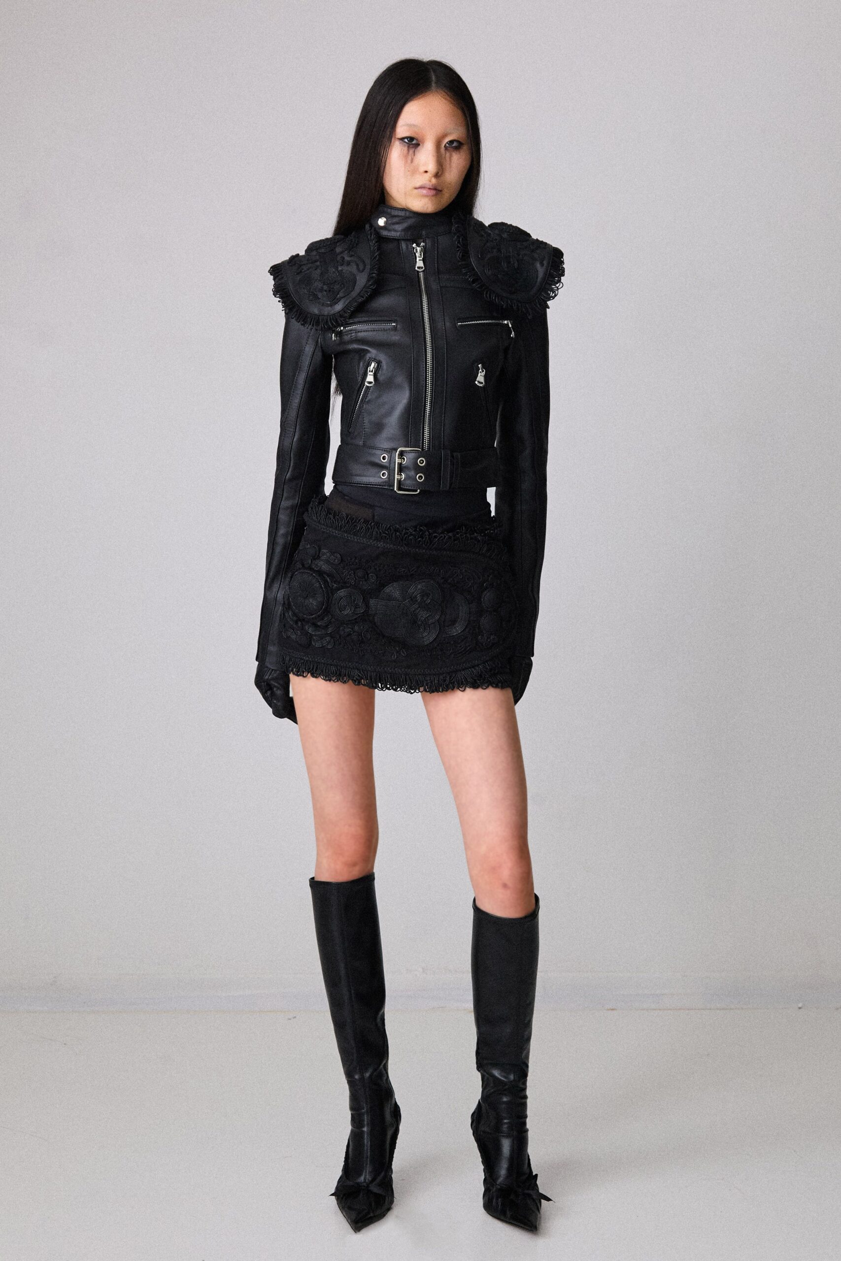 black leather fitted boots