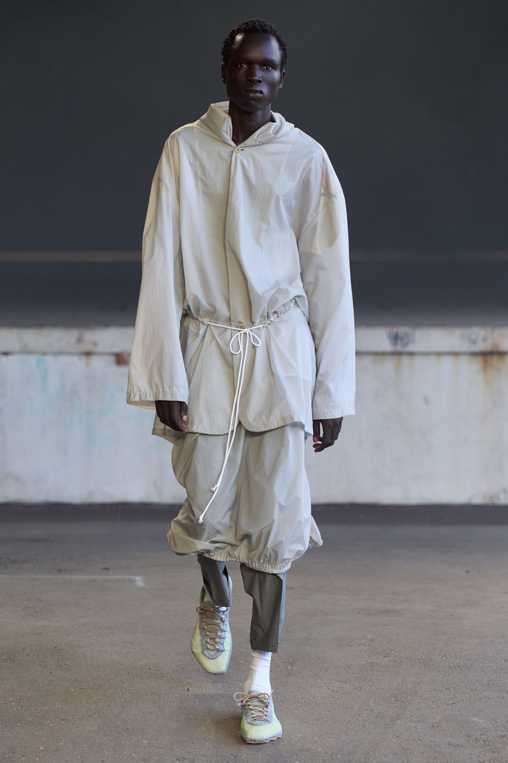 gray cotton long-sleeve relaxed cargo pants