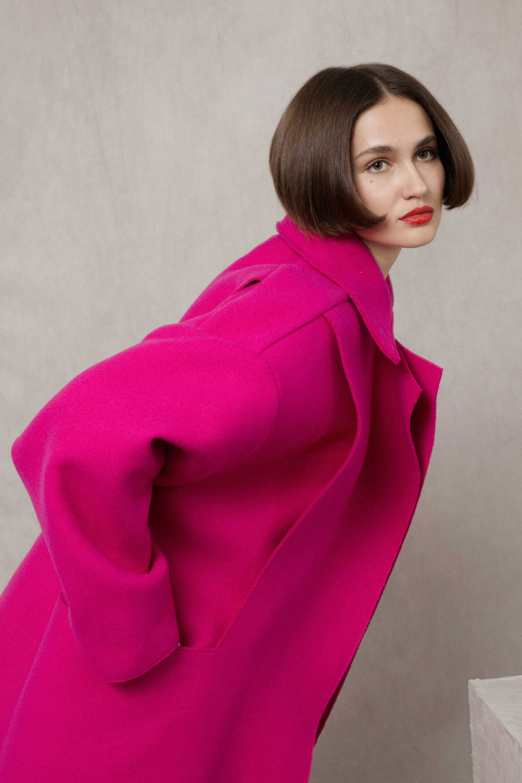 oversized pink wool coat