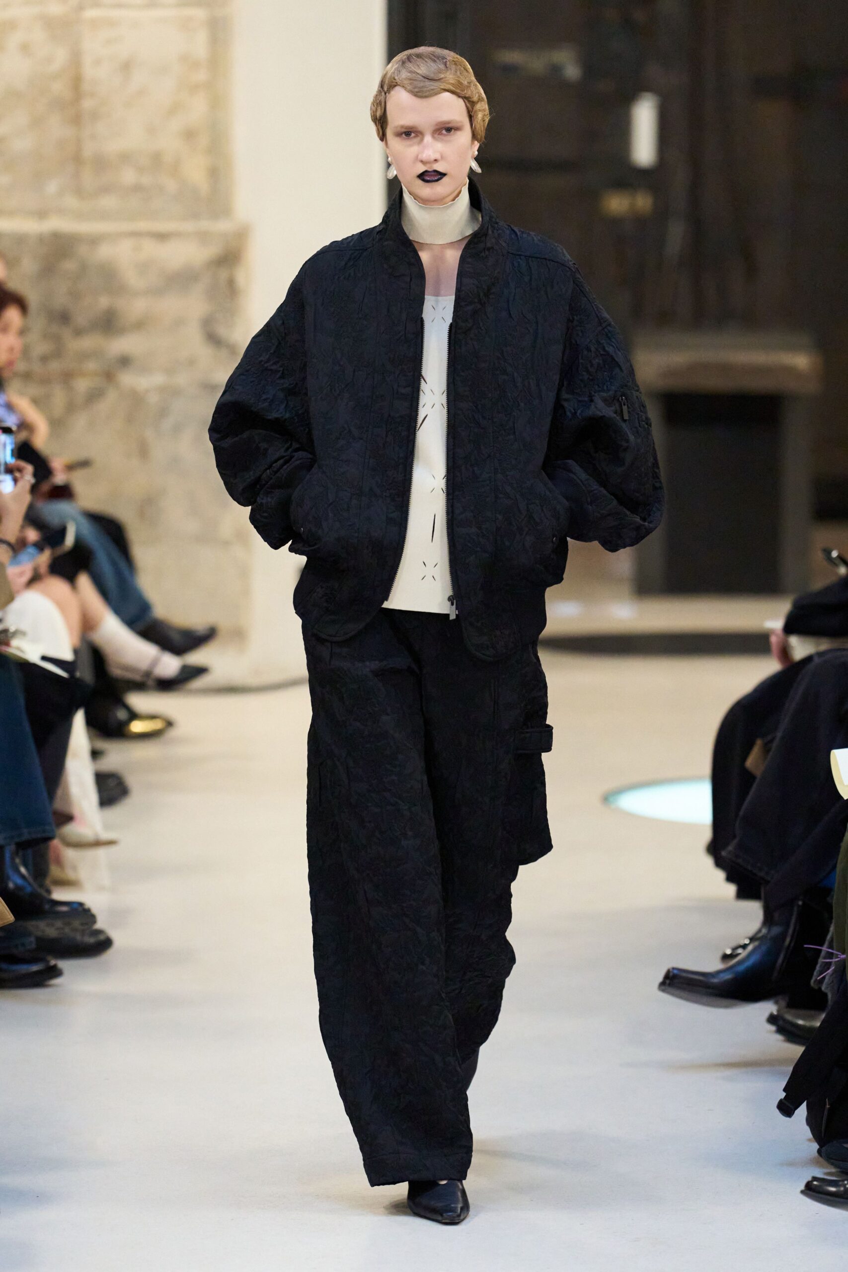 black cotton long-sleeve collared oversized textured jacket