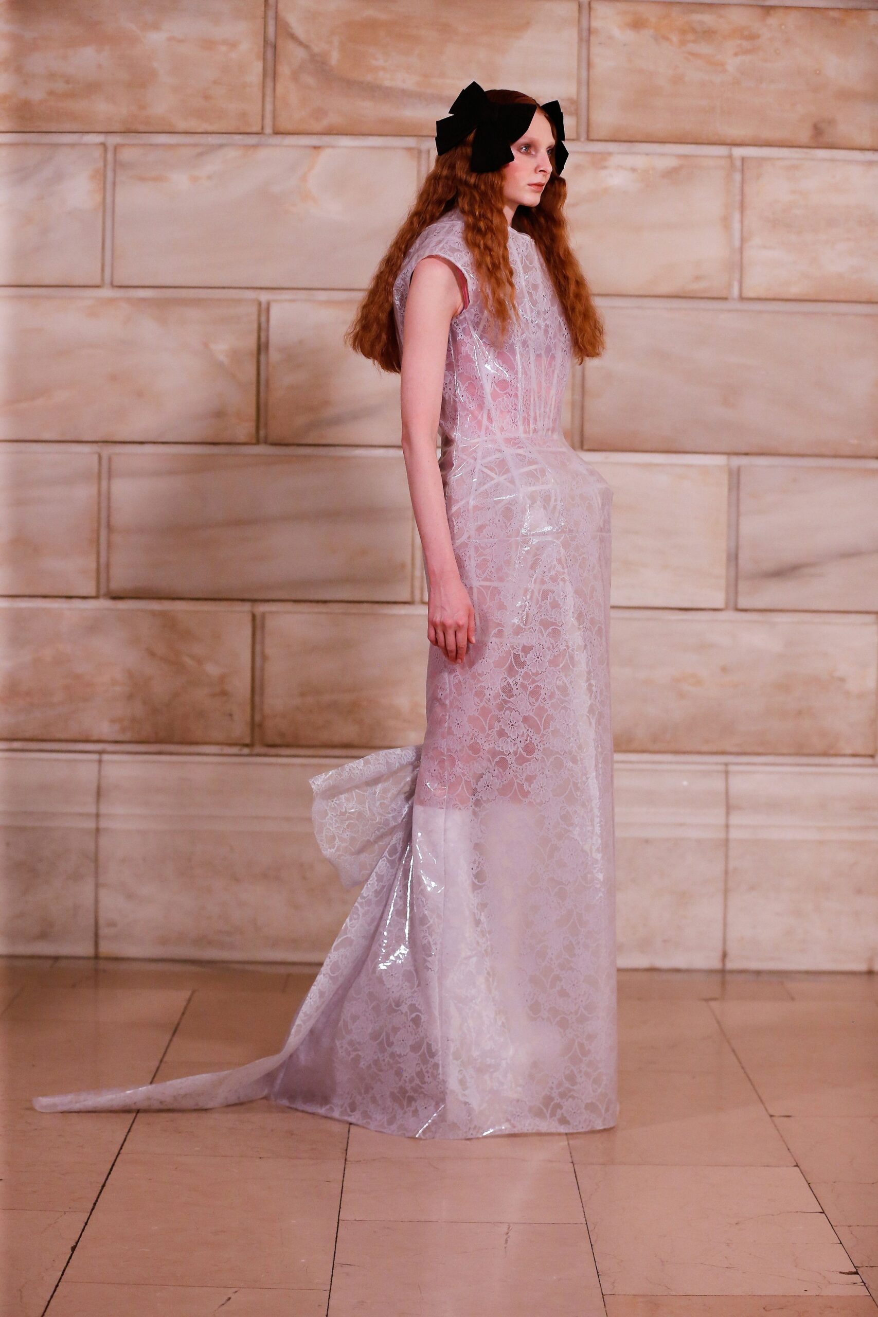 pink lace fitted gown