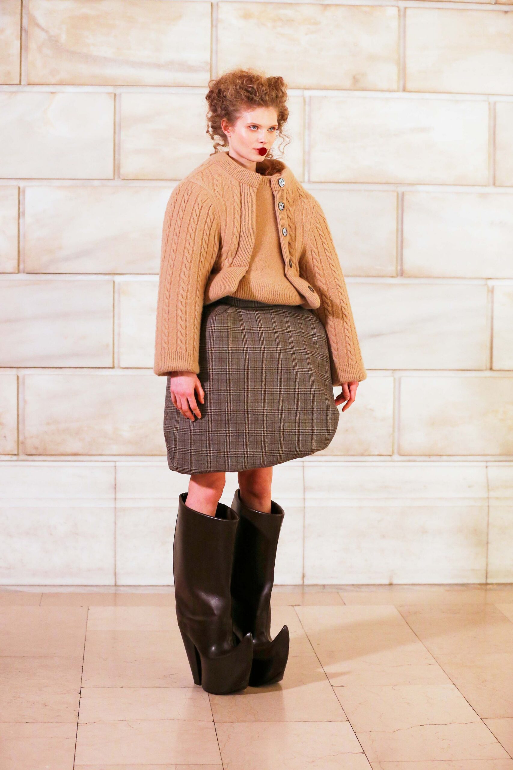 beige wool long-sleeve collared oversized sweater
