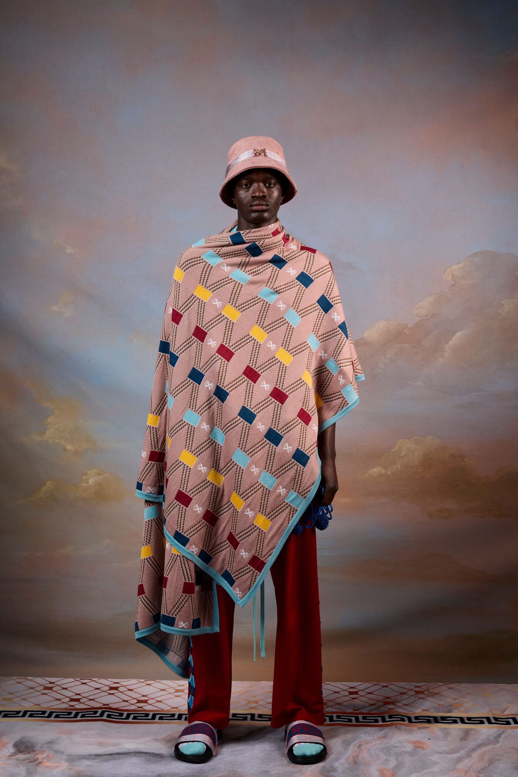 pink cotton relaxed printed poncho