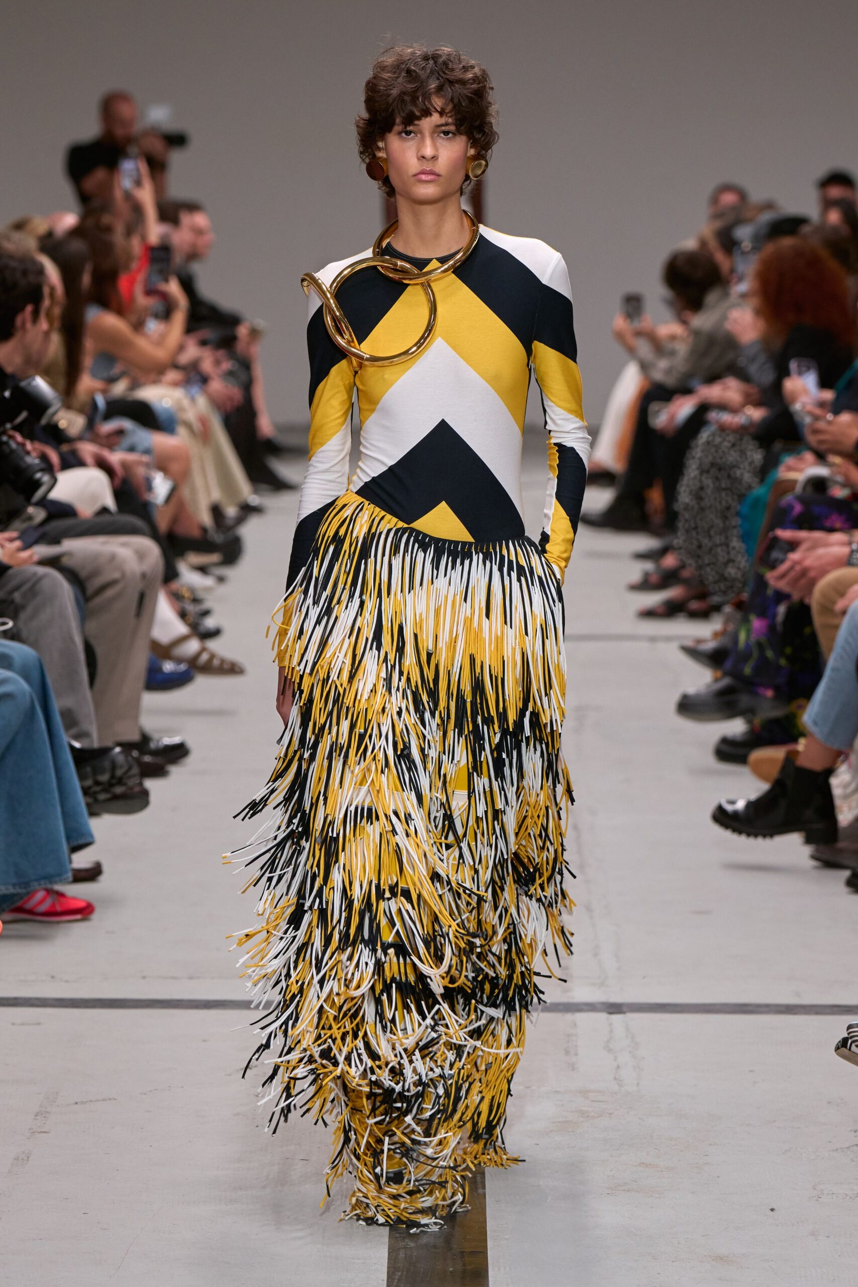 color-blocked fringed maxi dress