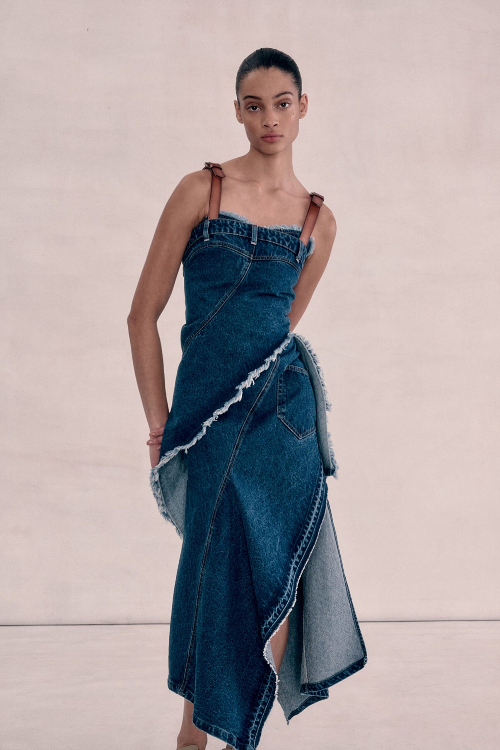 blue denim sleeveless dress