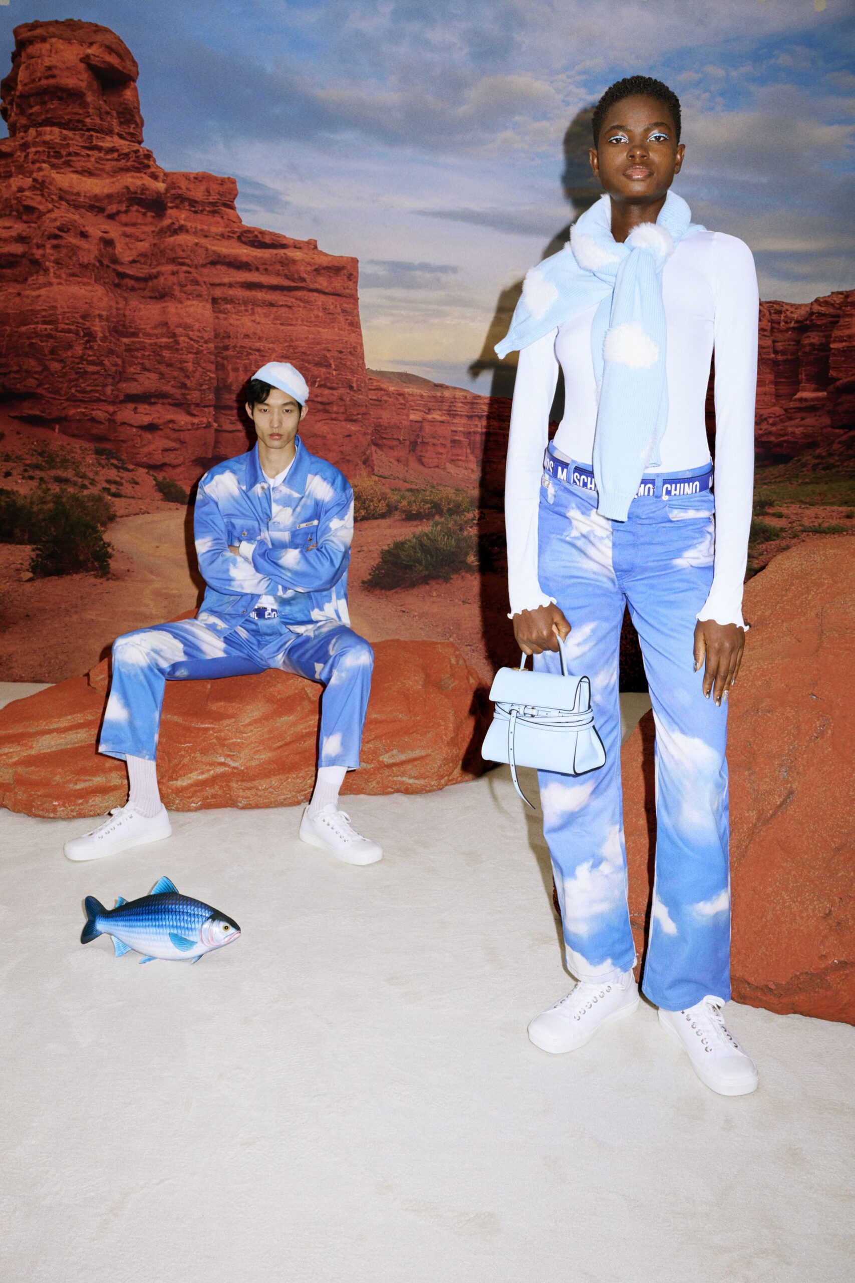 blue cotton slim printed pants
