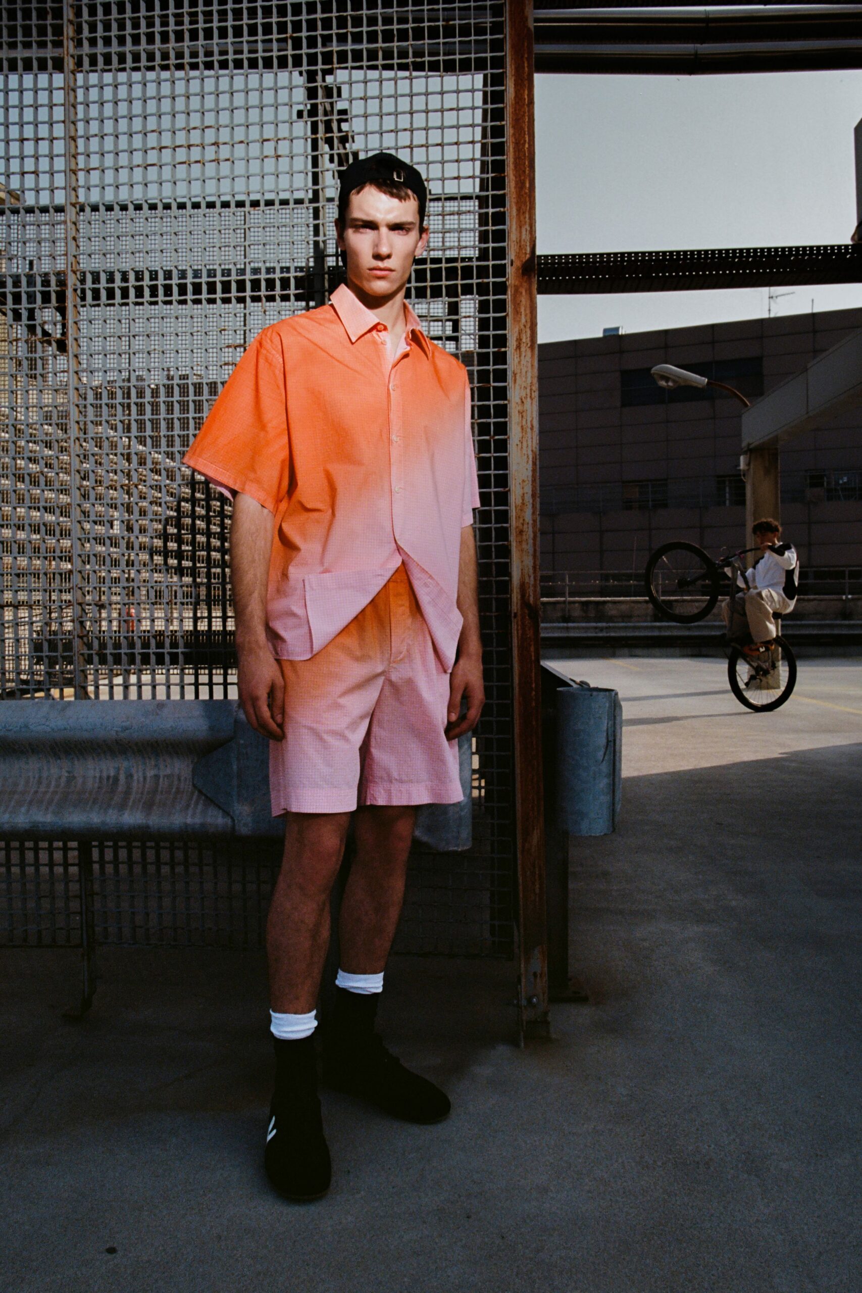 color-blocked shirt and shorts