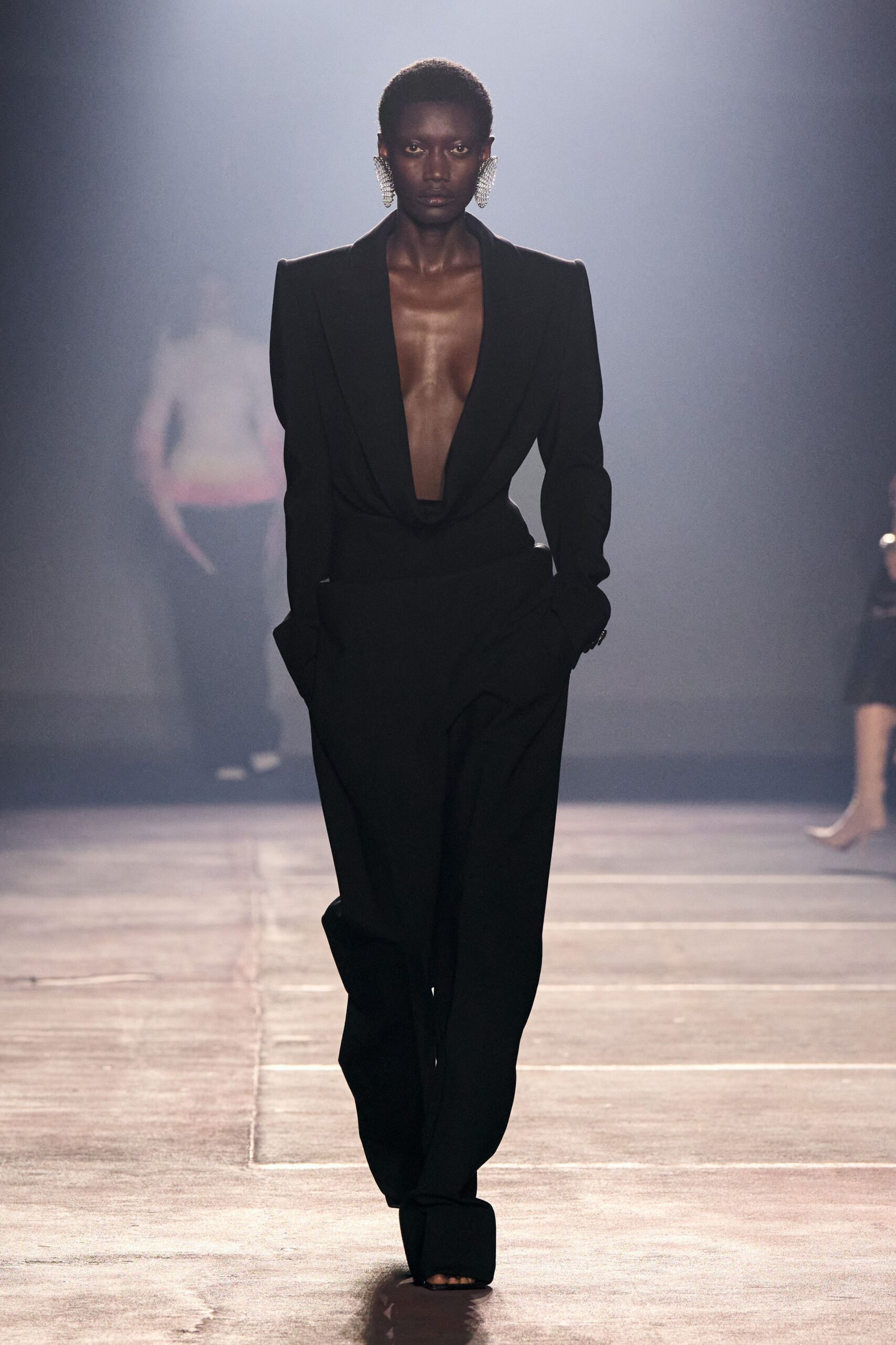 black wool long-sleeve v-neck tailored buttoned suit