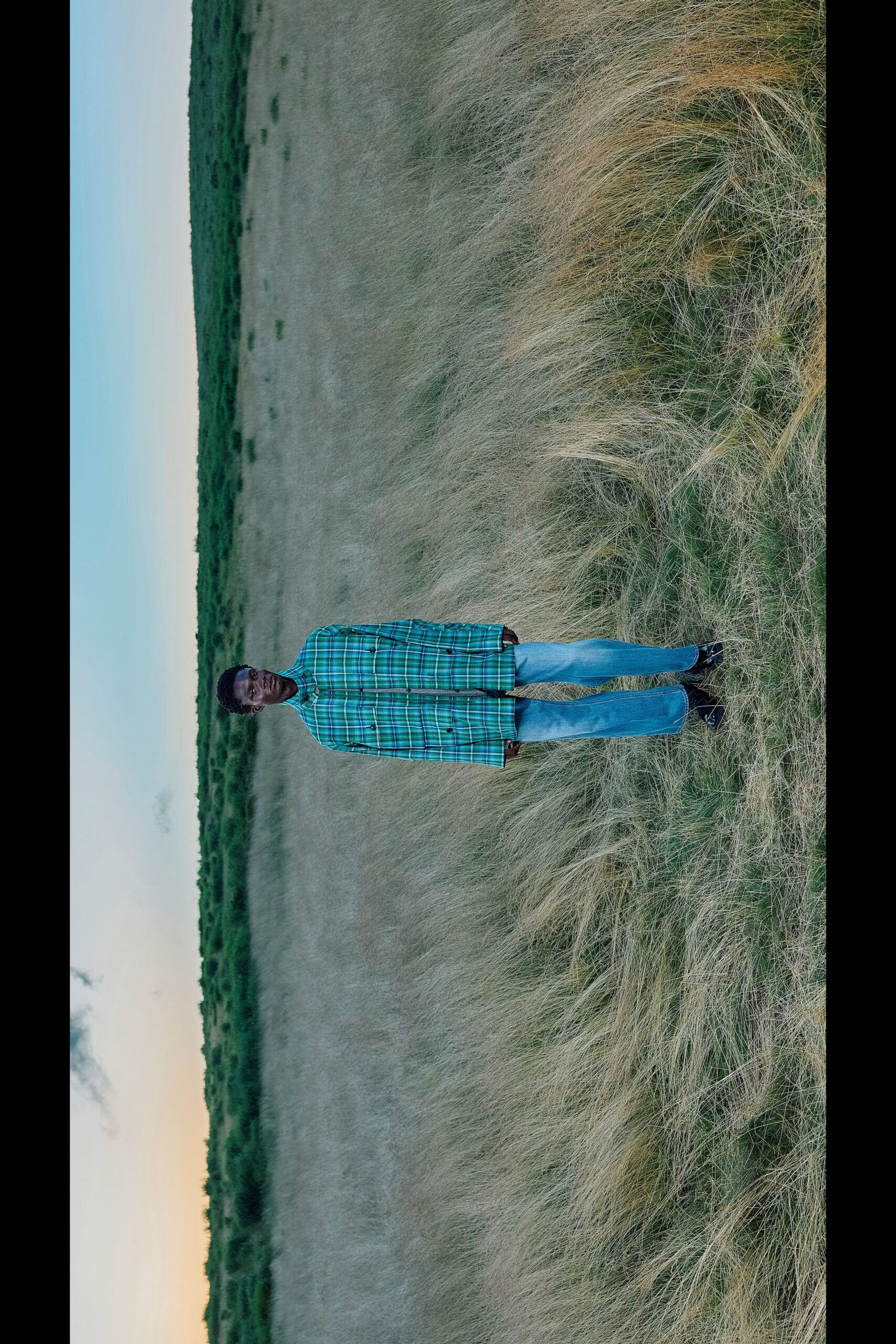 relaxed blue green checked shirt
