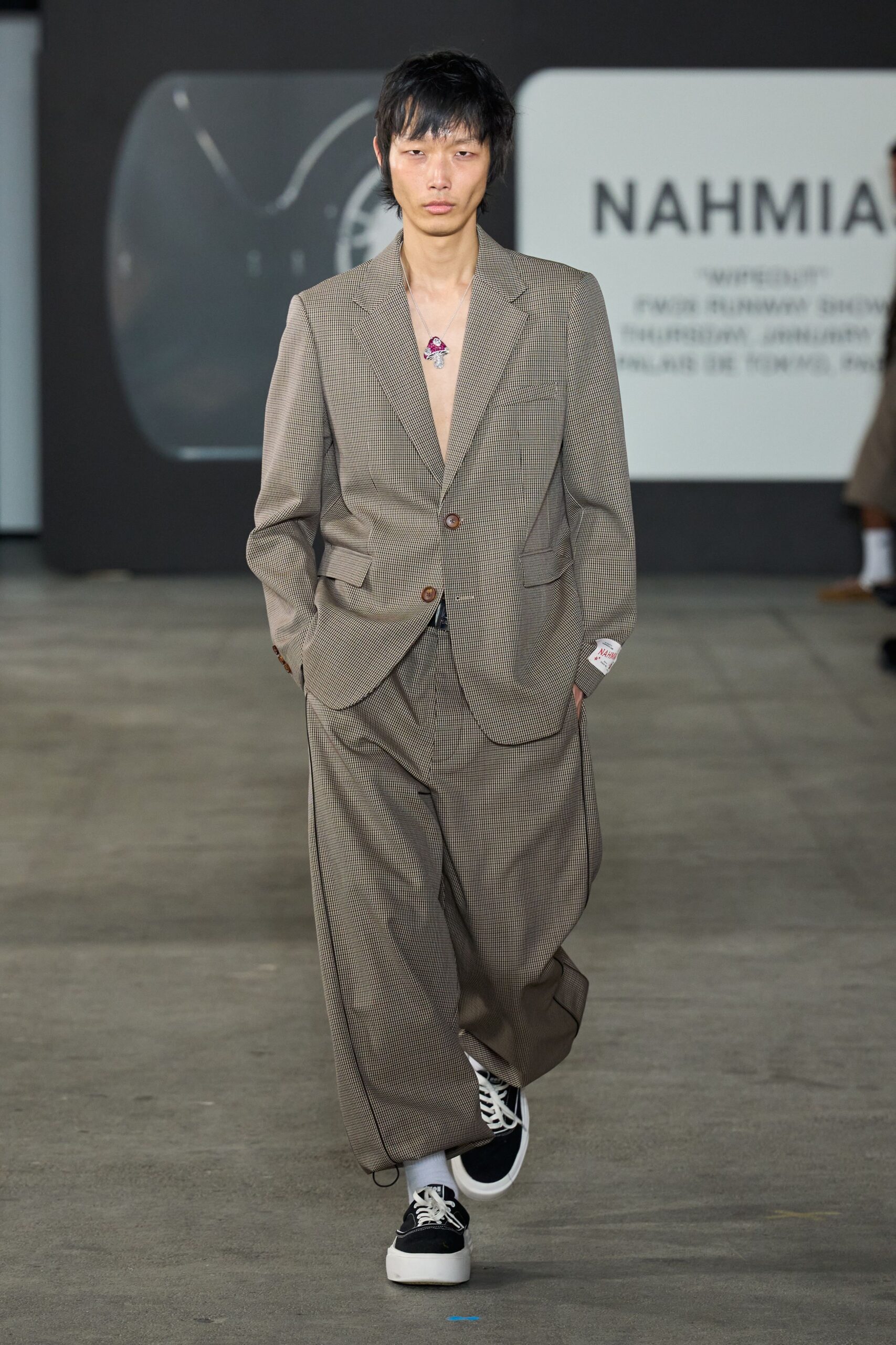 brown checked blazer and pants
