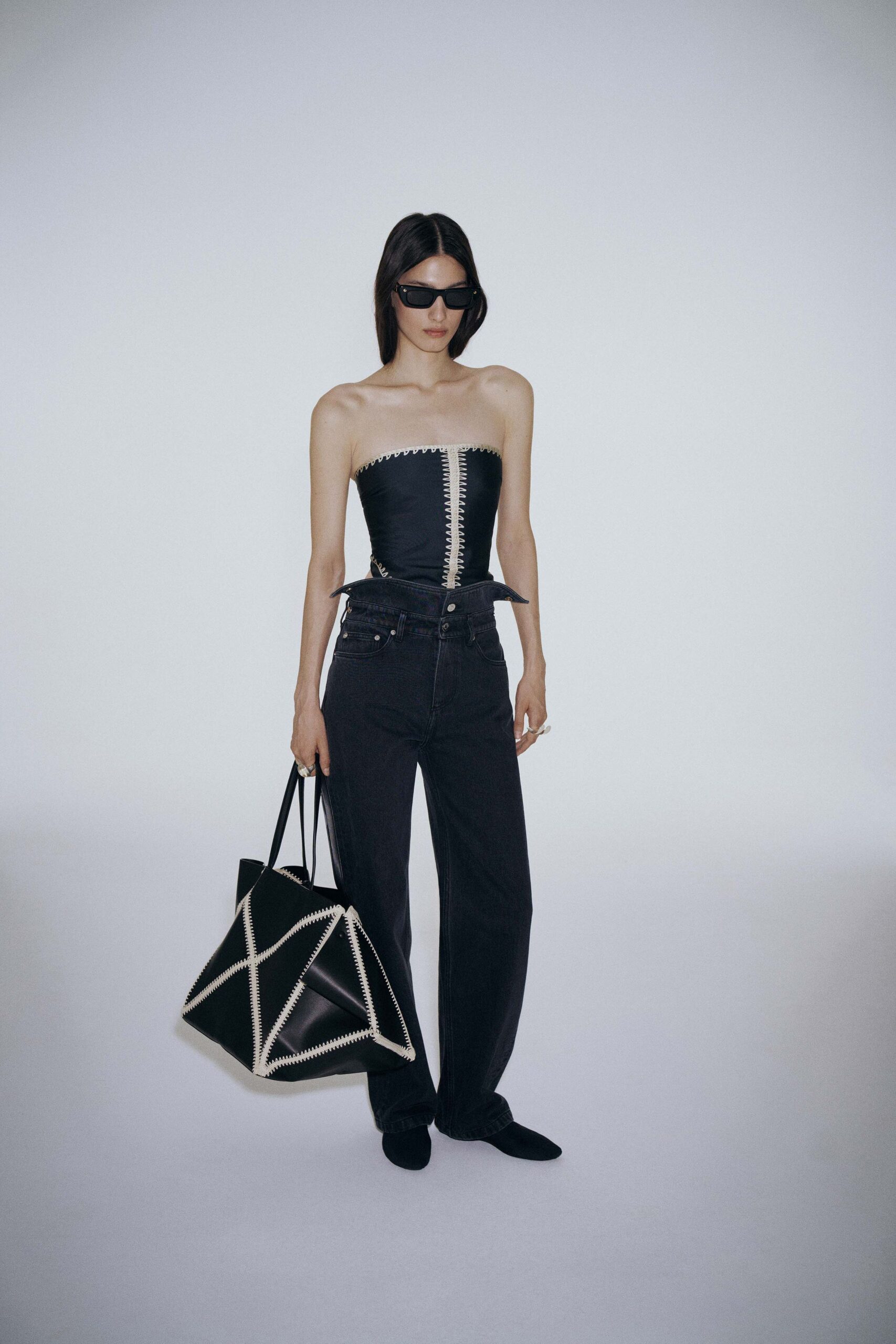 black leather strapless fitted zippered corset