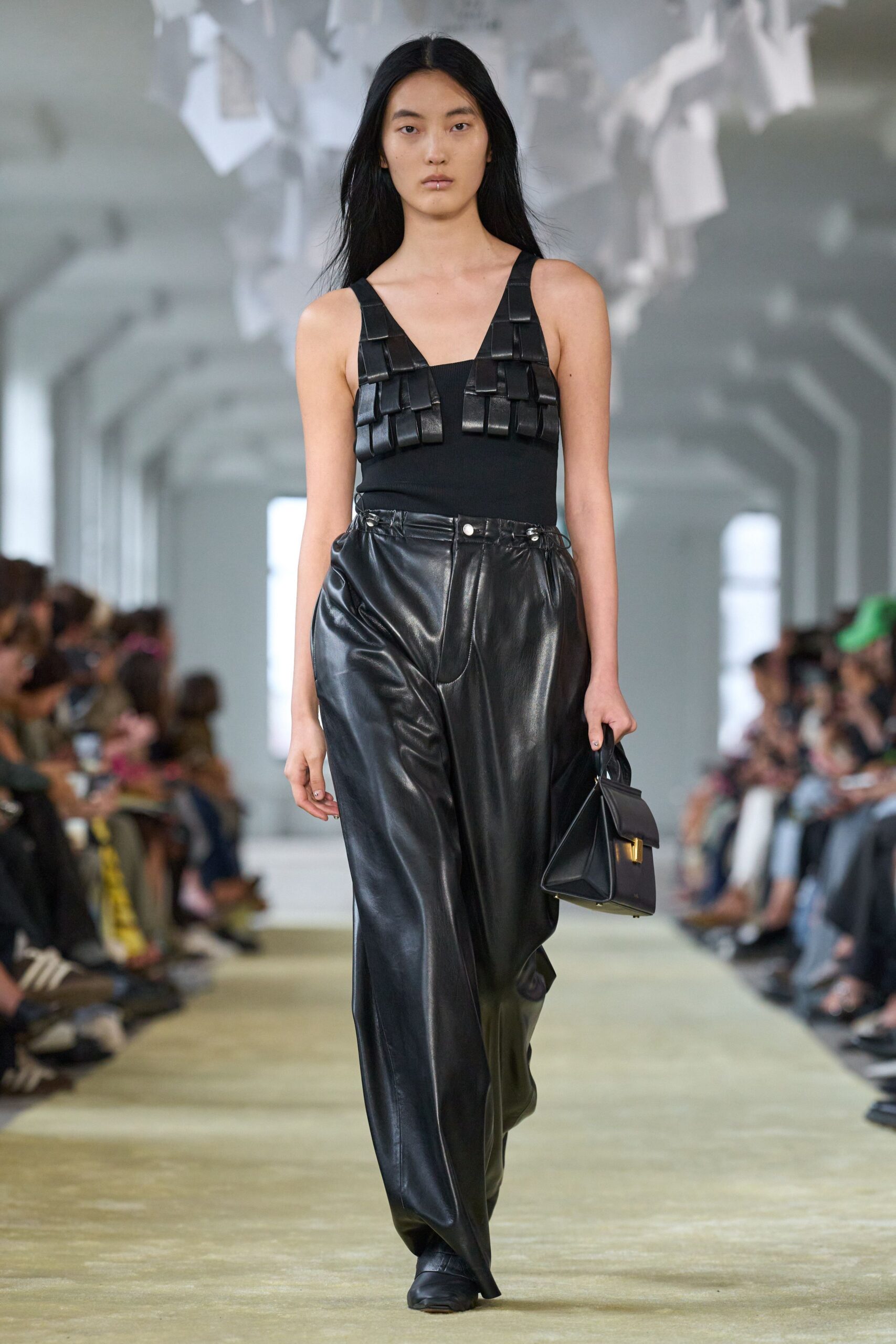 black fitted top with pleats