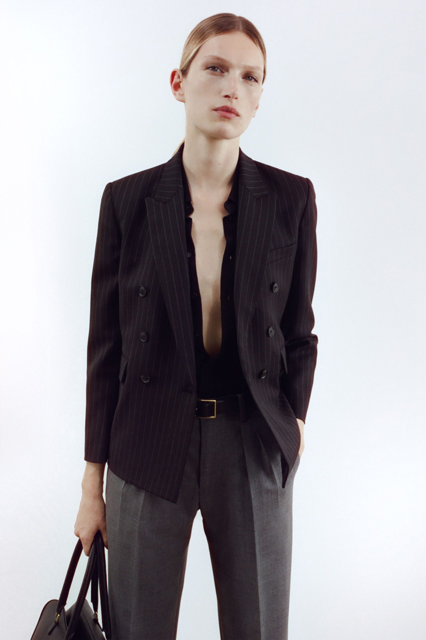 gray cotton slim pleated pants