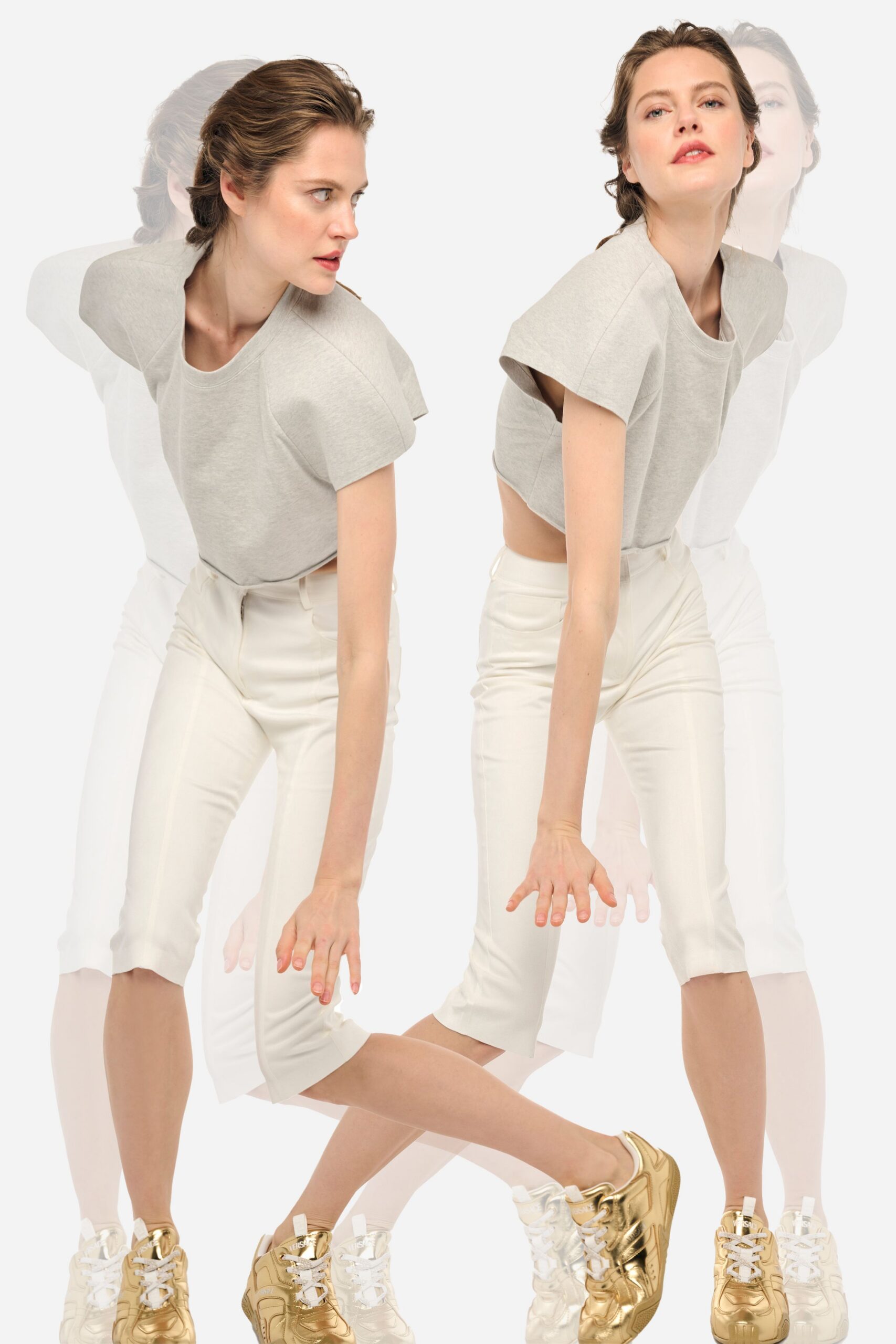white cotton fitted straight-leg cropped pants
