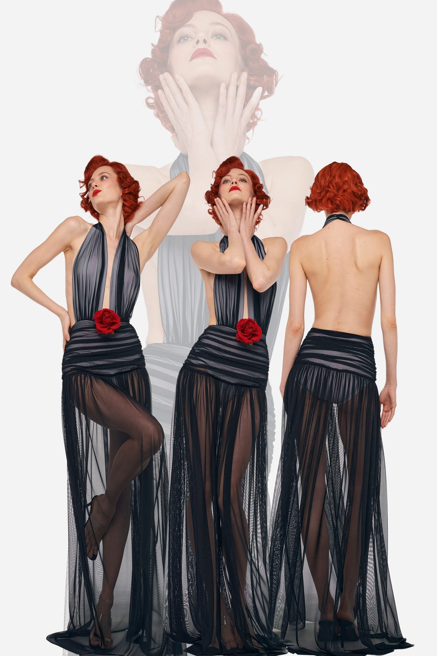 black silk sleeveless gown
