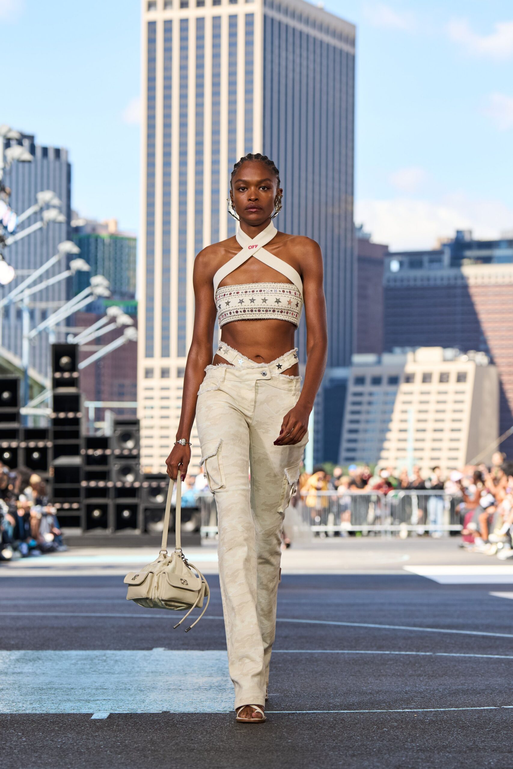 white cotton sleeveless halter fitted embroidered crop-top