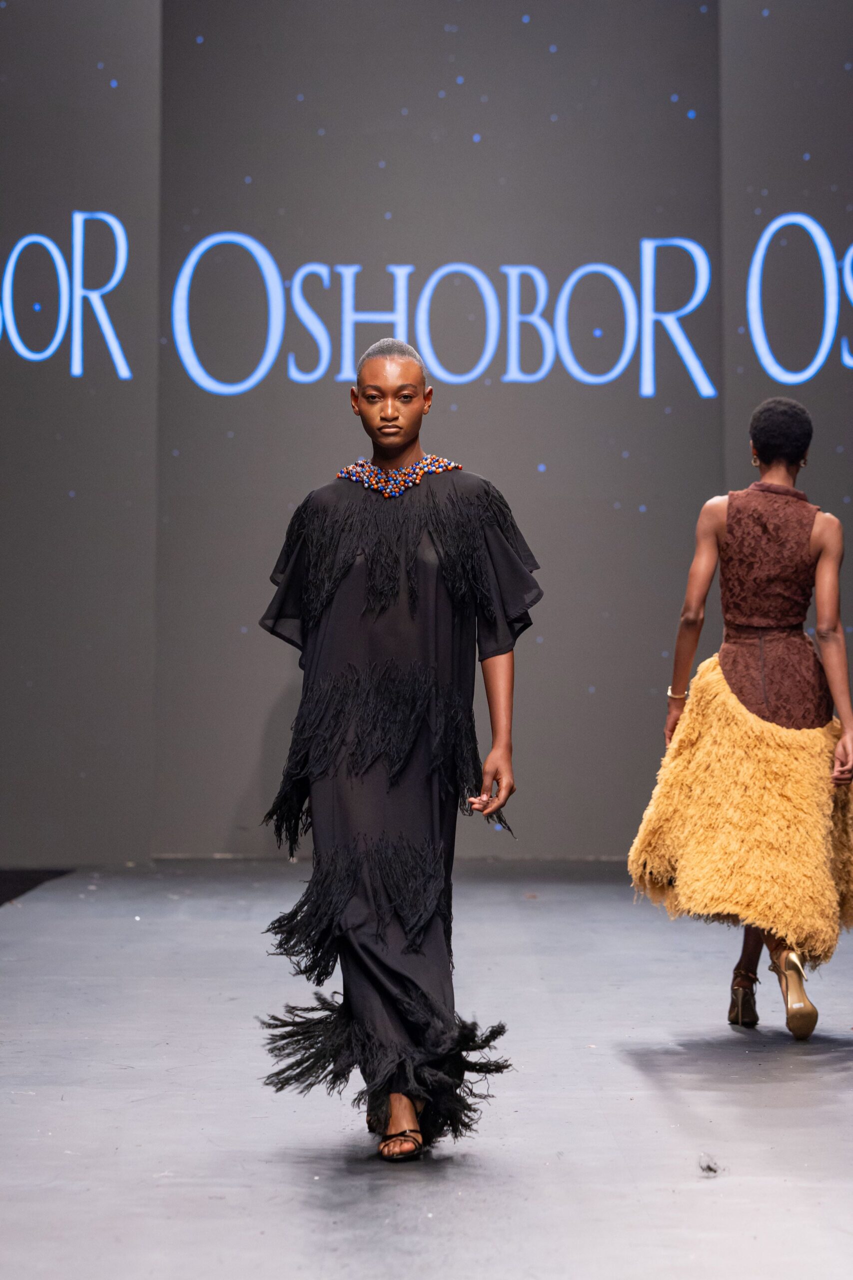 black silk fringed midi dress