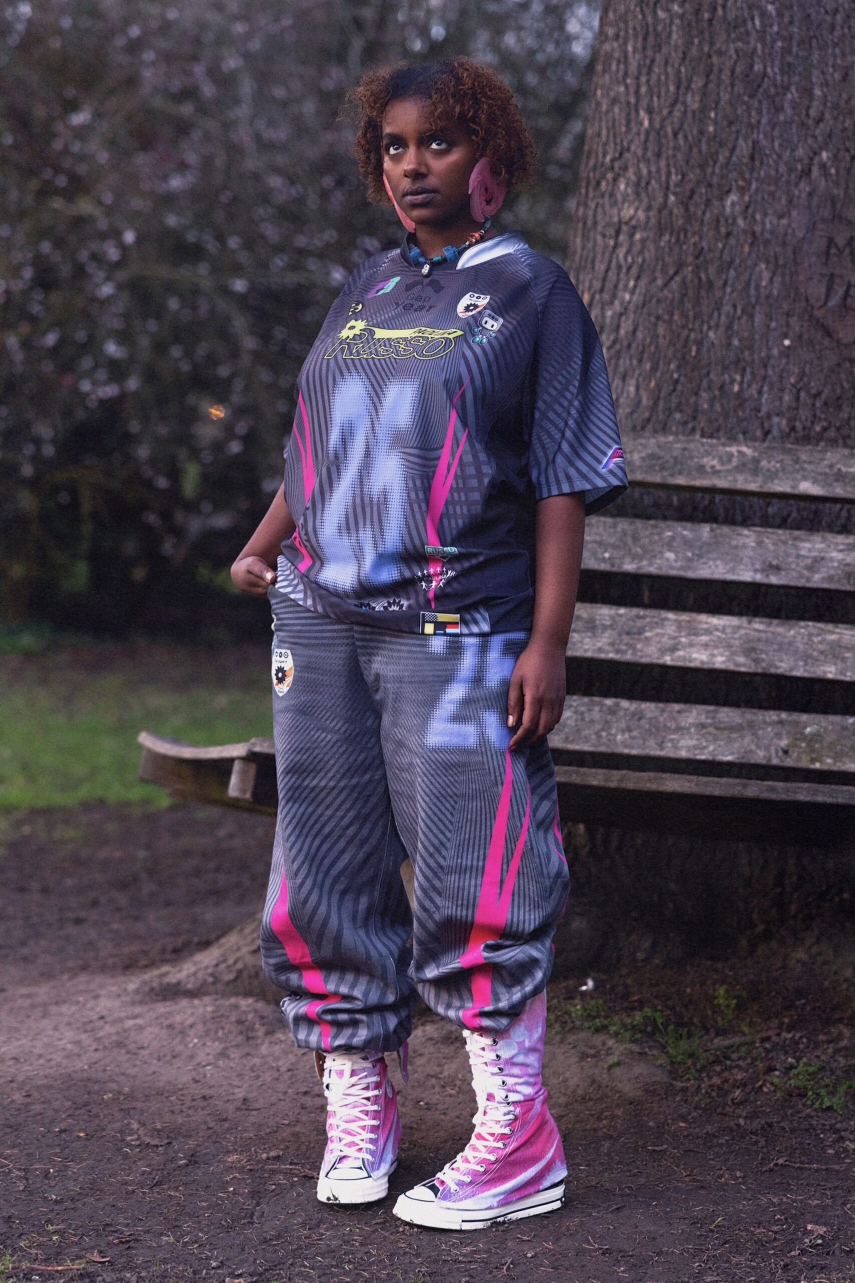 gray cotton relaxed printed pants