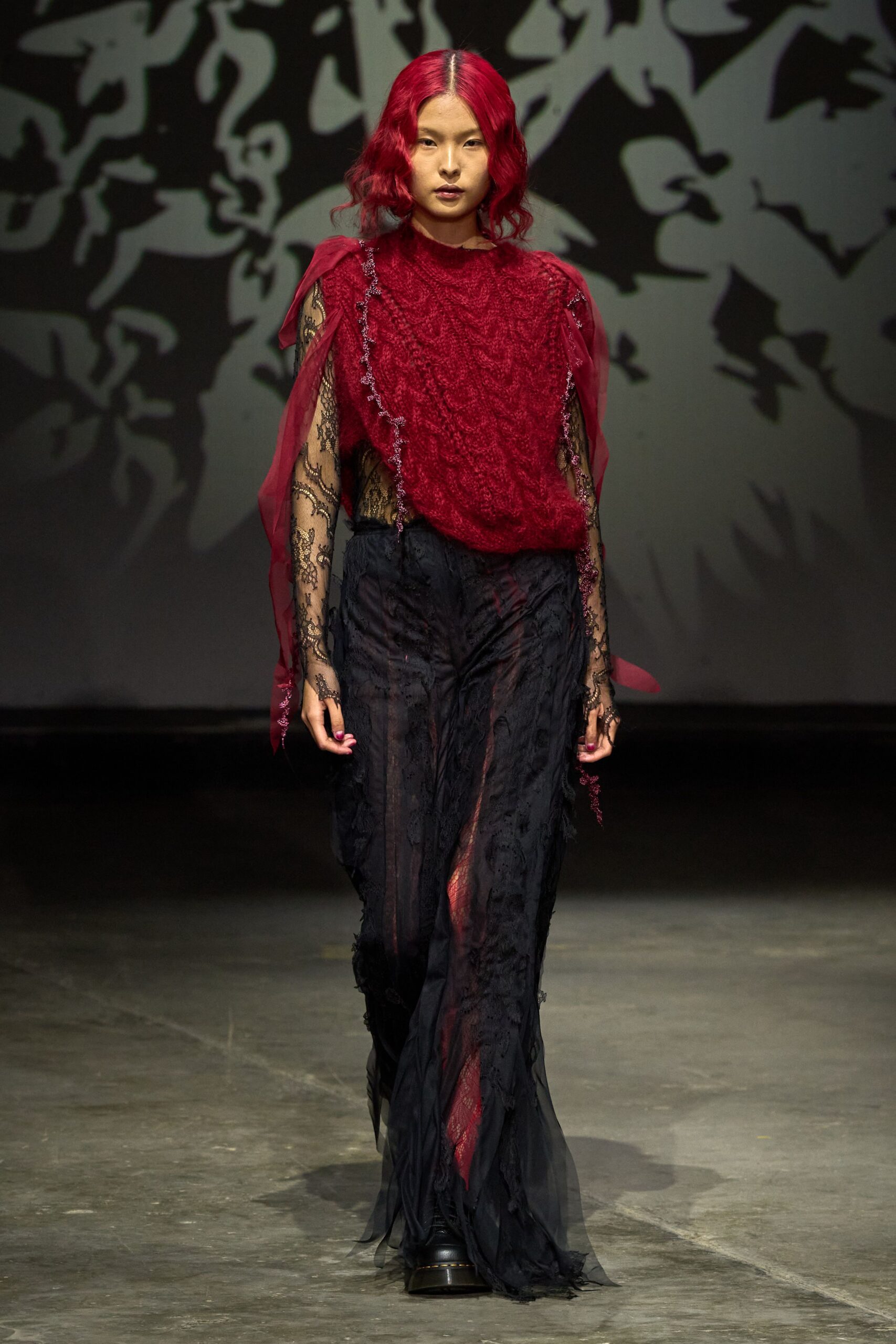 red wool sleeveless high-neck fitted top