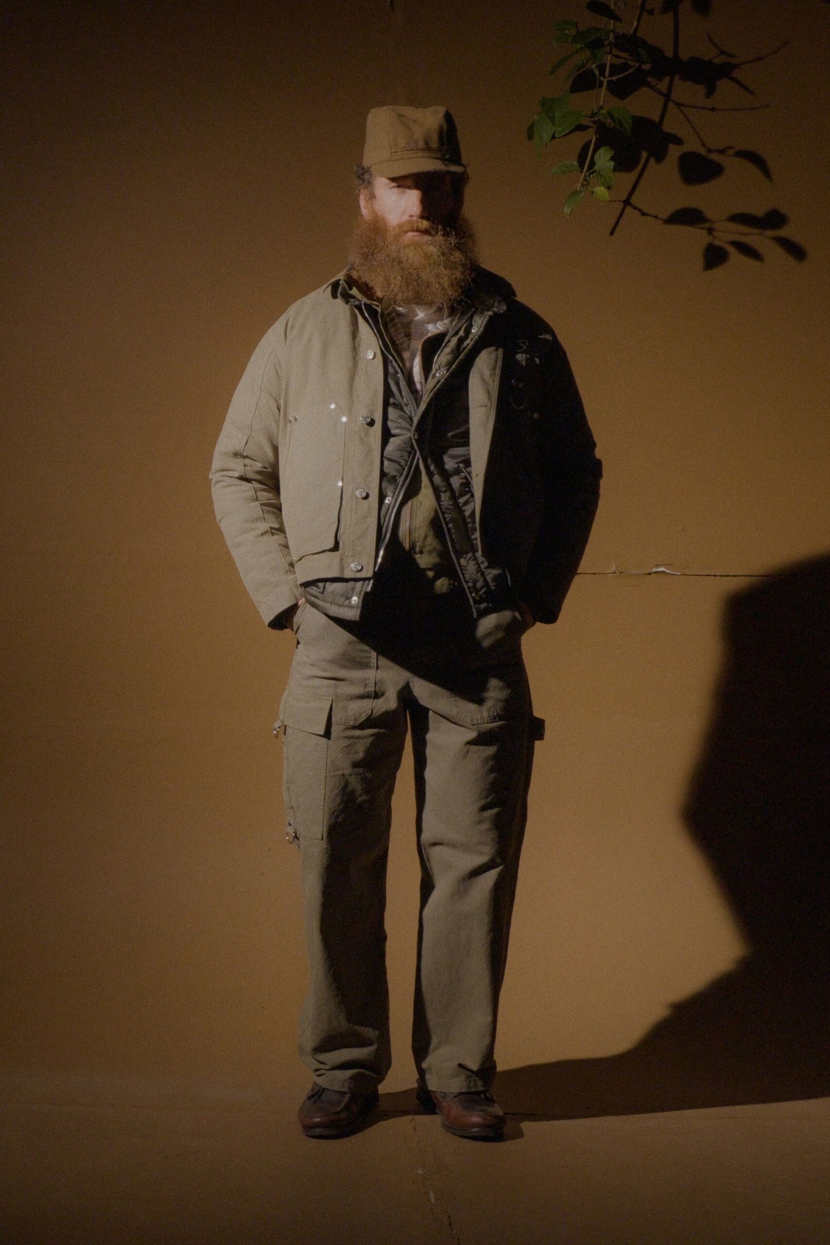 green cotton jacket with cargo pants