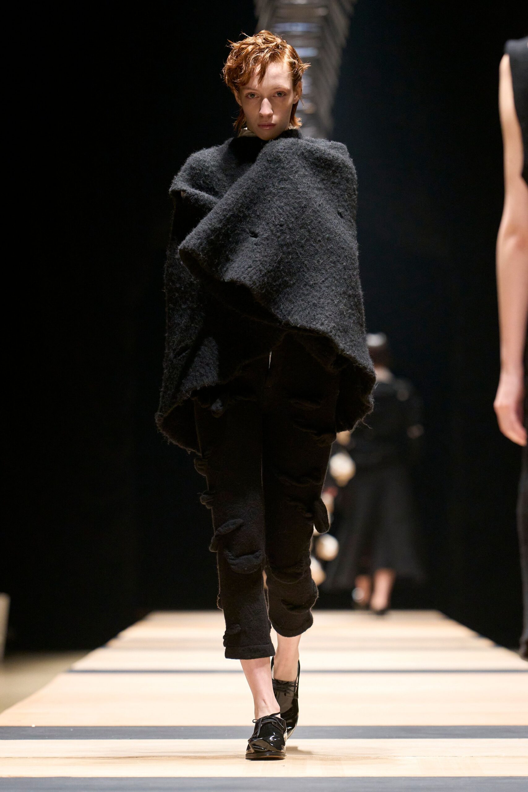 black wool relaxed layered poncho