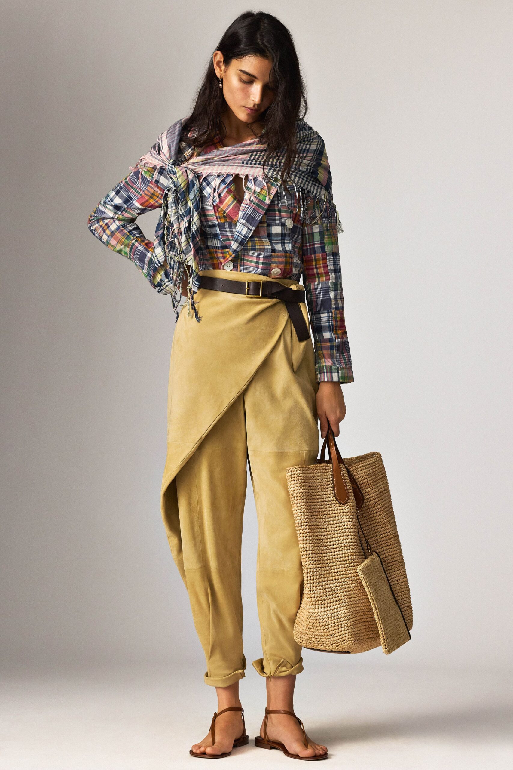 beige suede asymmetric fitted zippered pants