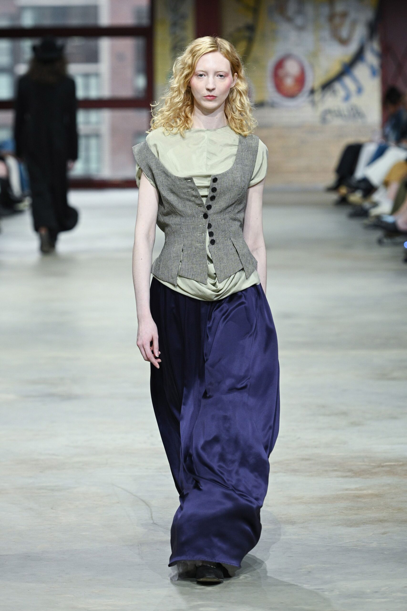 blue silk relaxed flowing maxi skirt