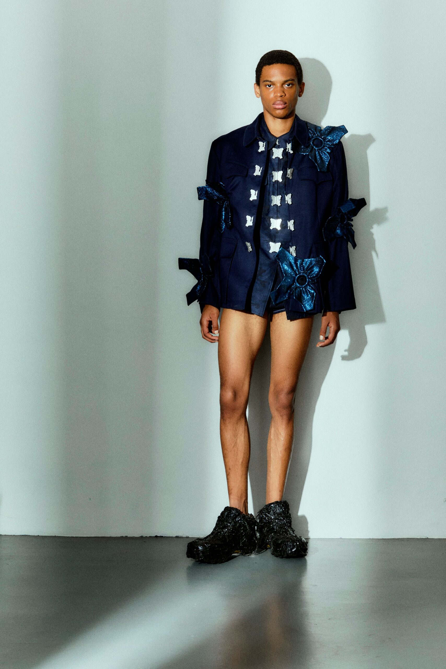 blue relaxed jacket with shorts