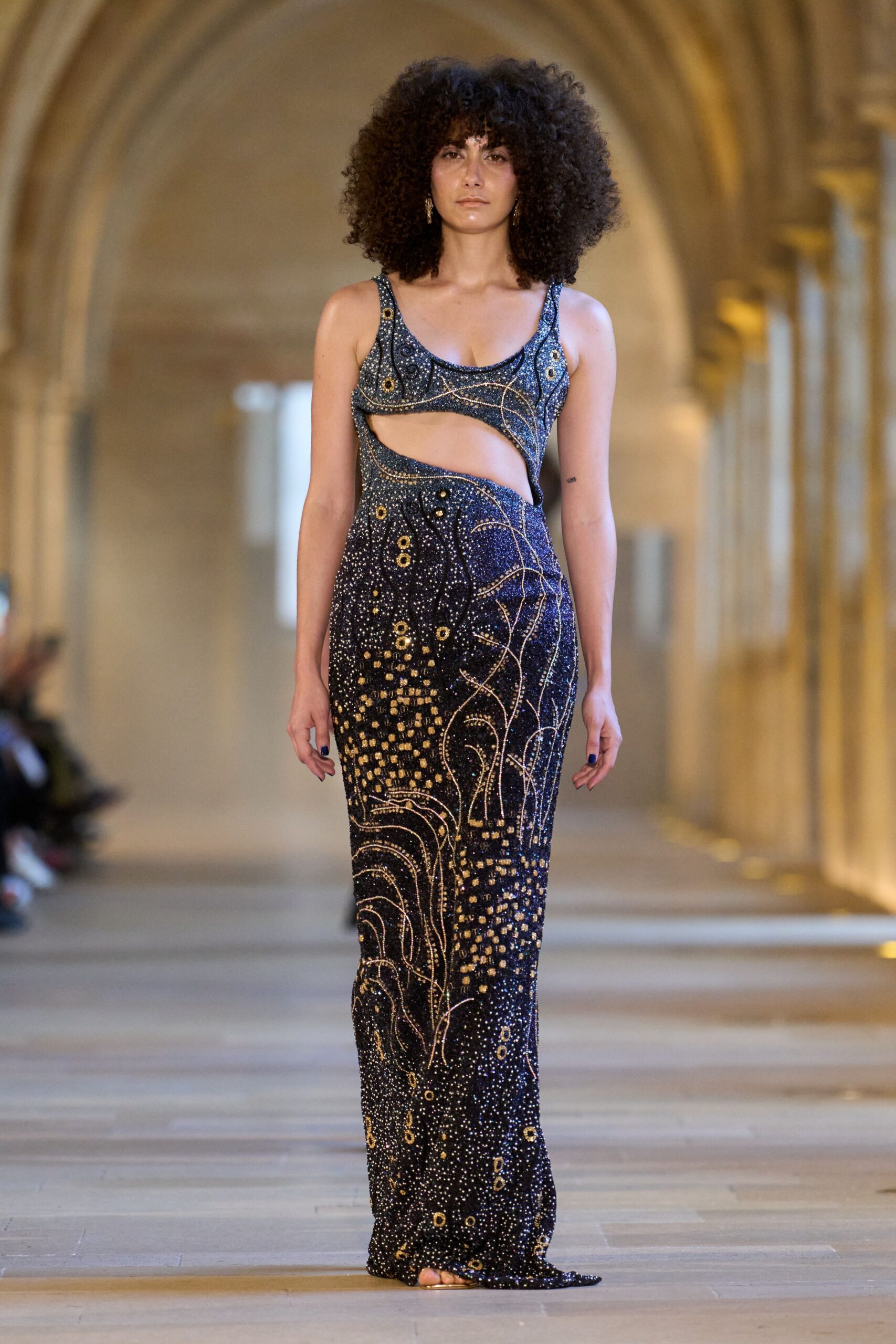 black embellished sleeveless gown