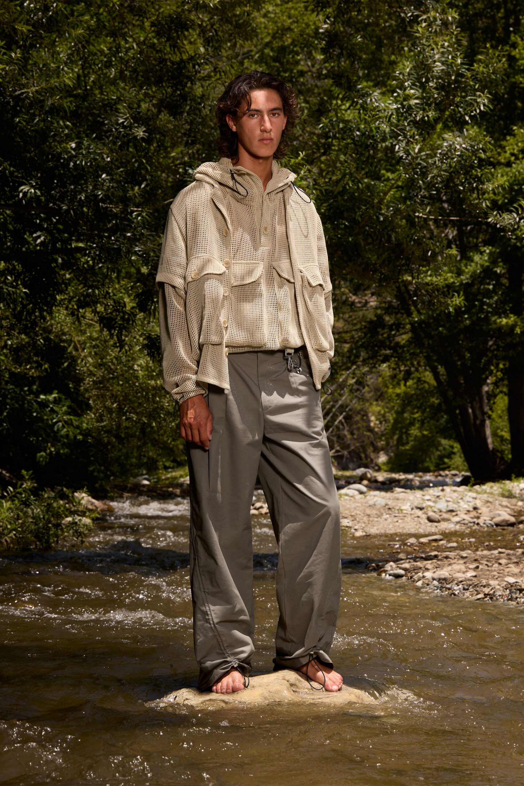 gray cotton relaxed cargo pants