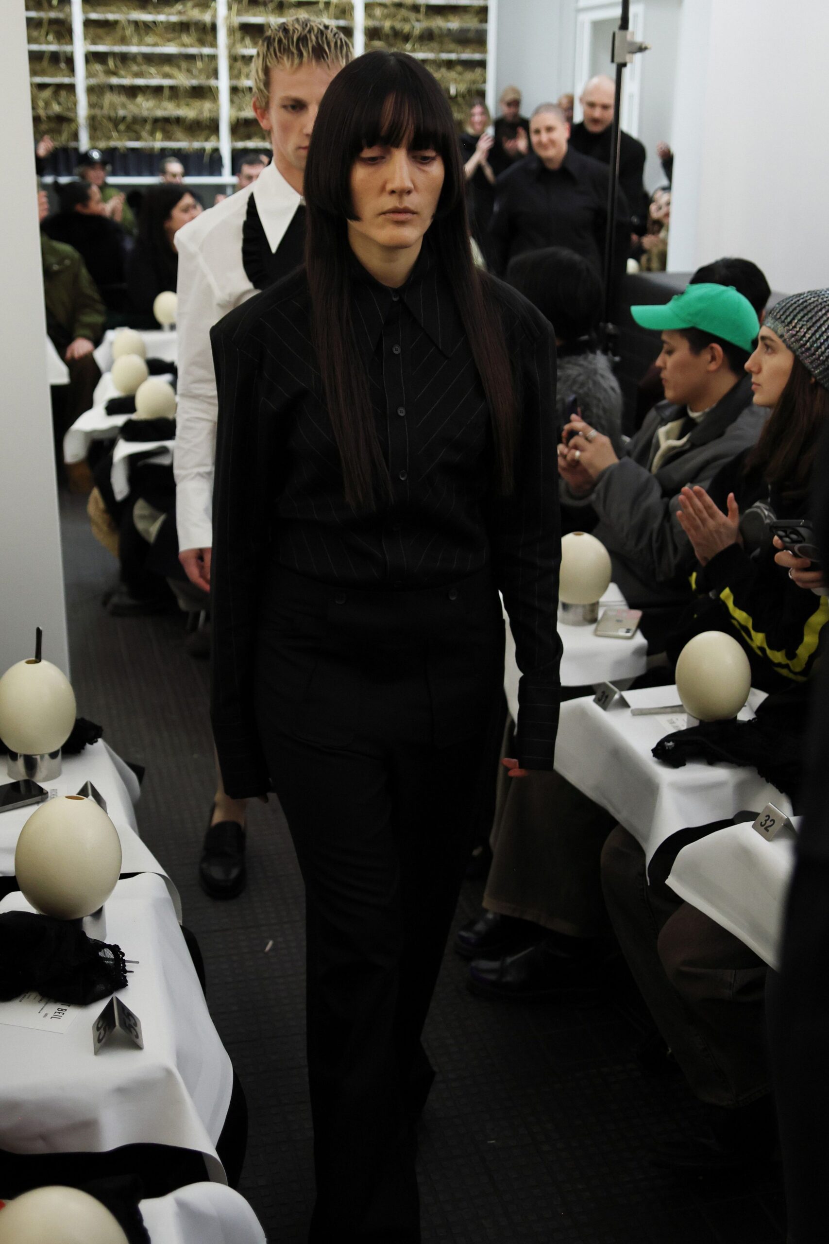black fitted shirt and pants