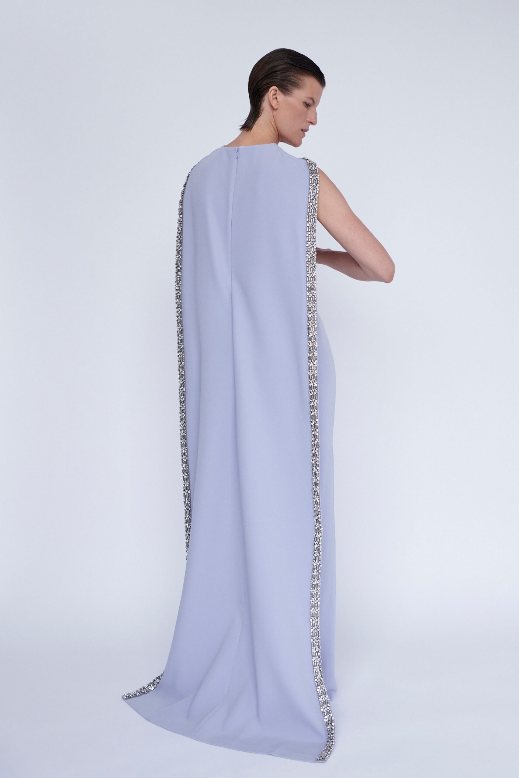lavender silk sleeveless gown