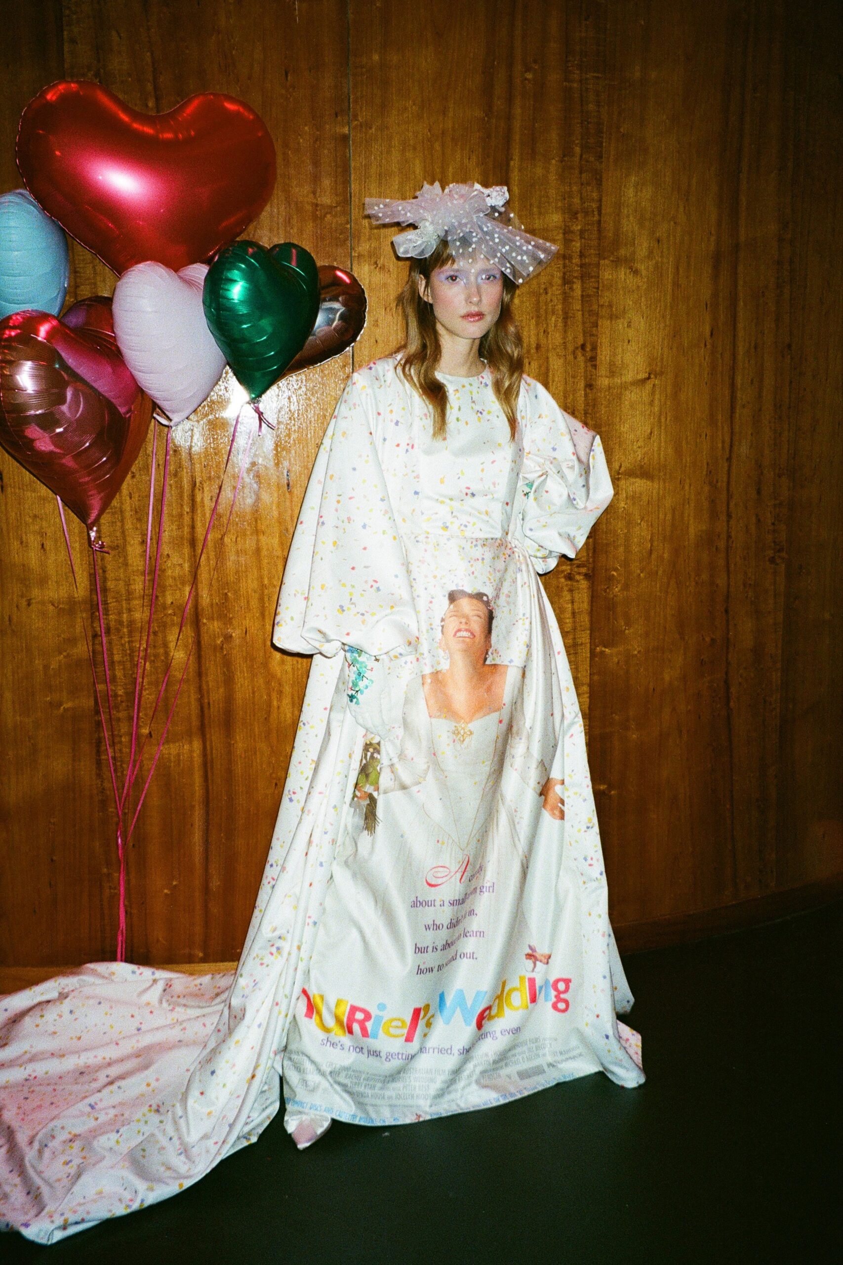white cotton long-sleeve high-neck relaxed printed maxi gown