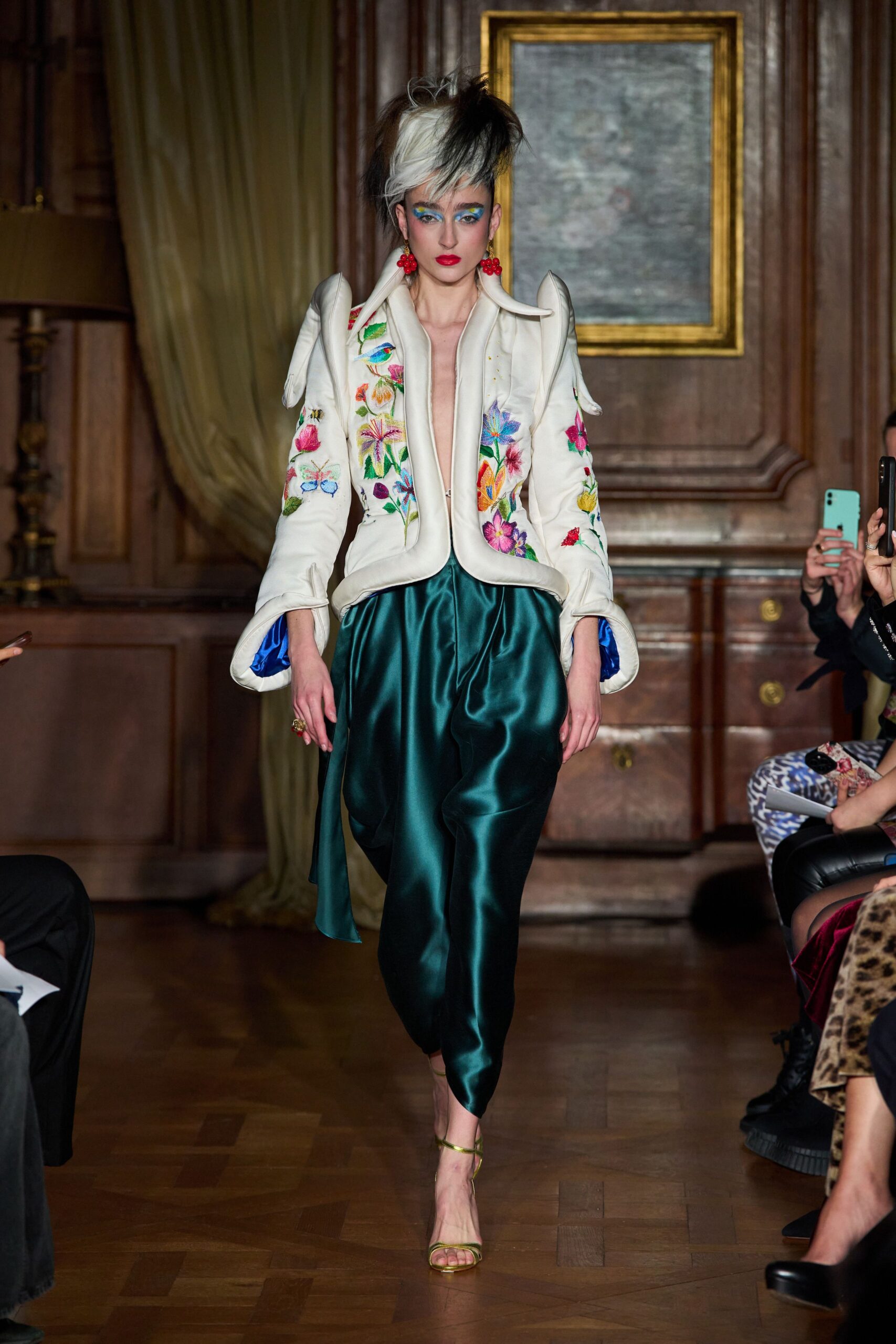 white cotton long-sleeve collared structured embroidered jacket