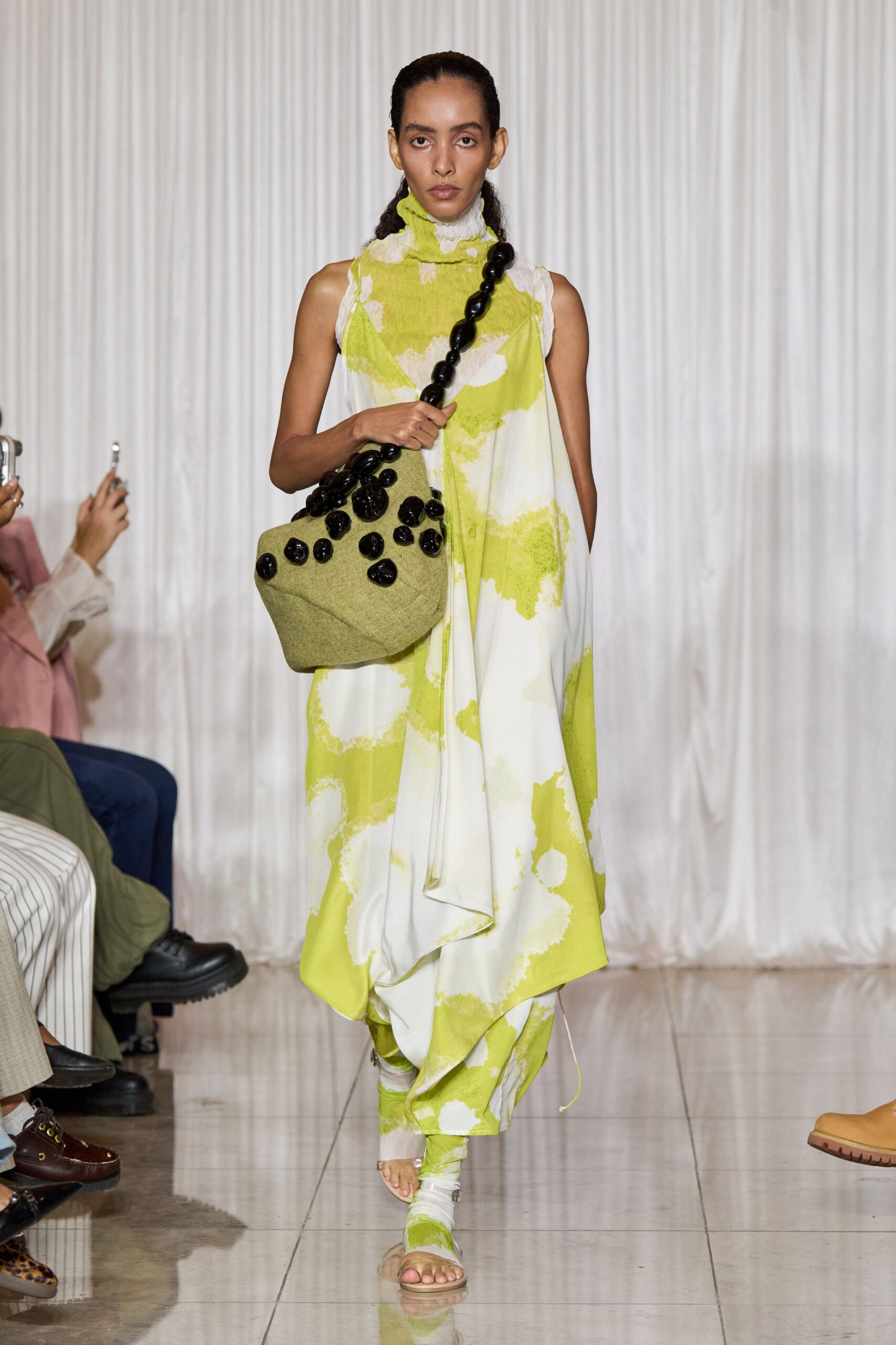 relaxed green and white maxi dress