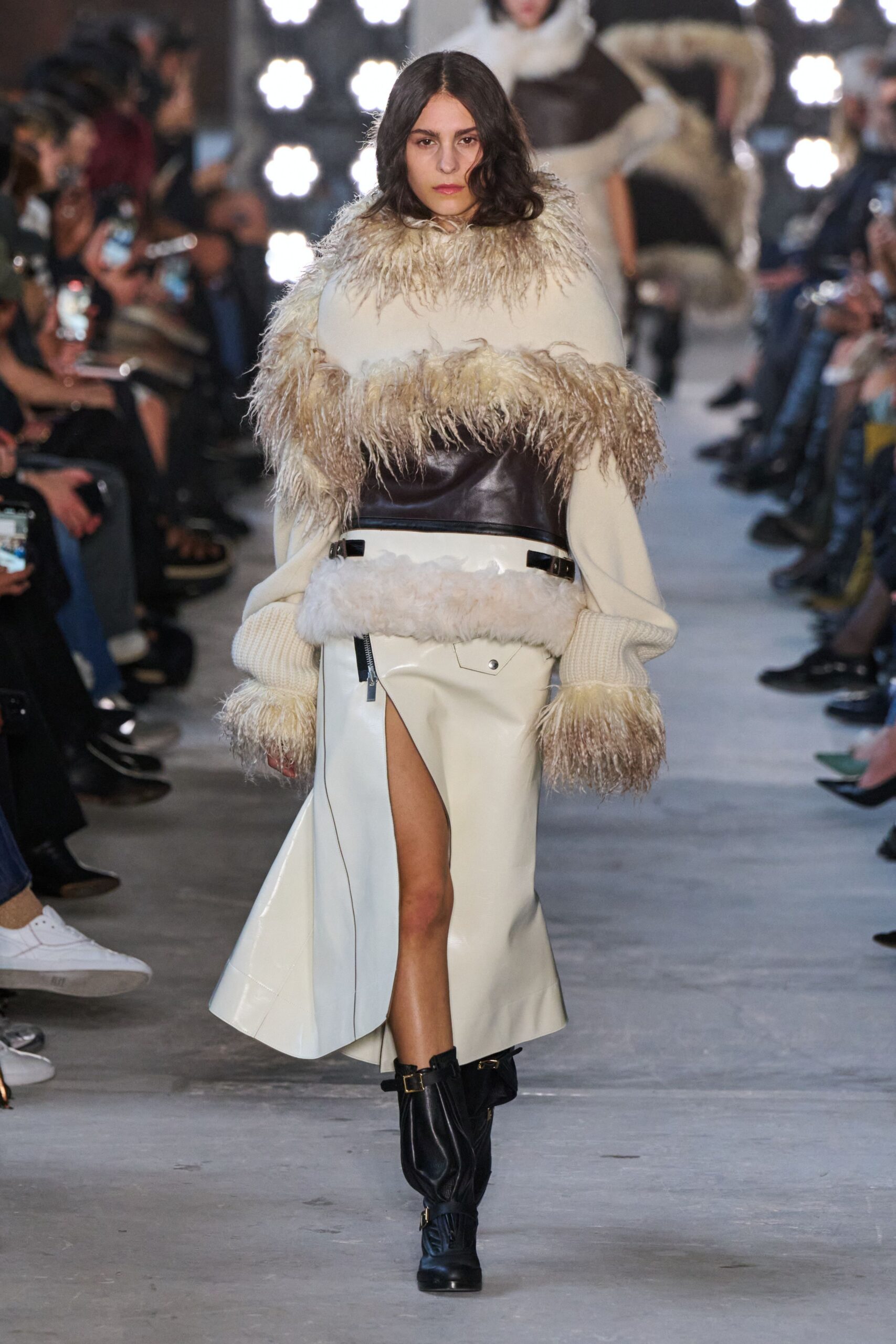 white wool top and leather skirt