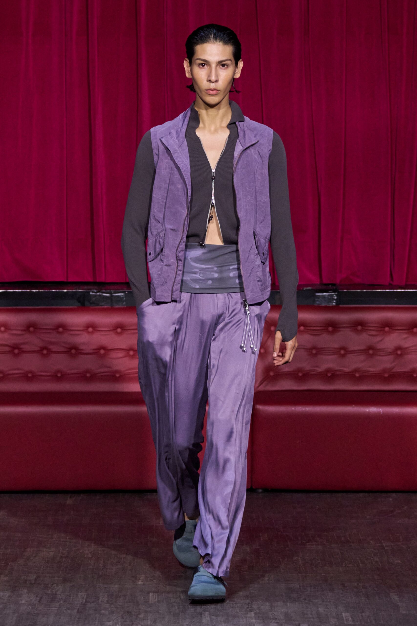 purple cotton sleeveless fitted zippered vest