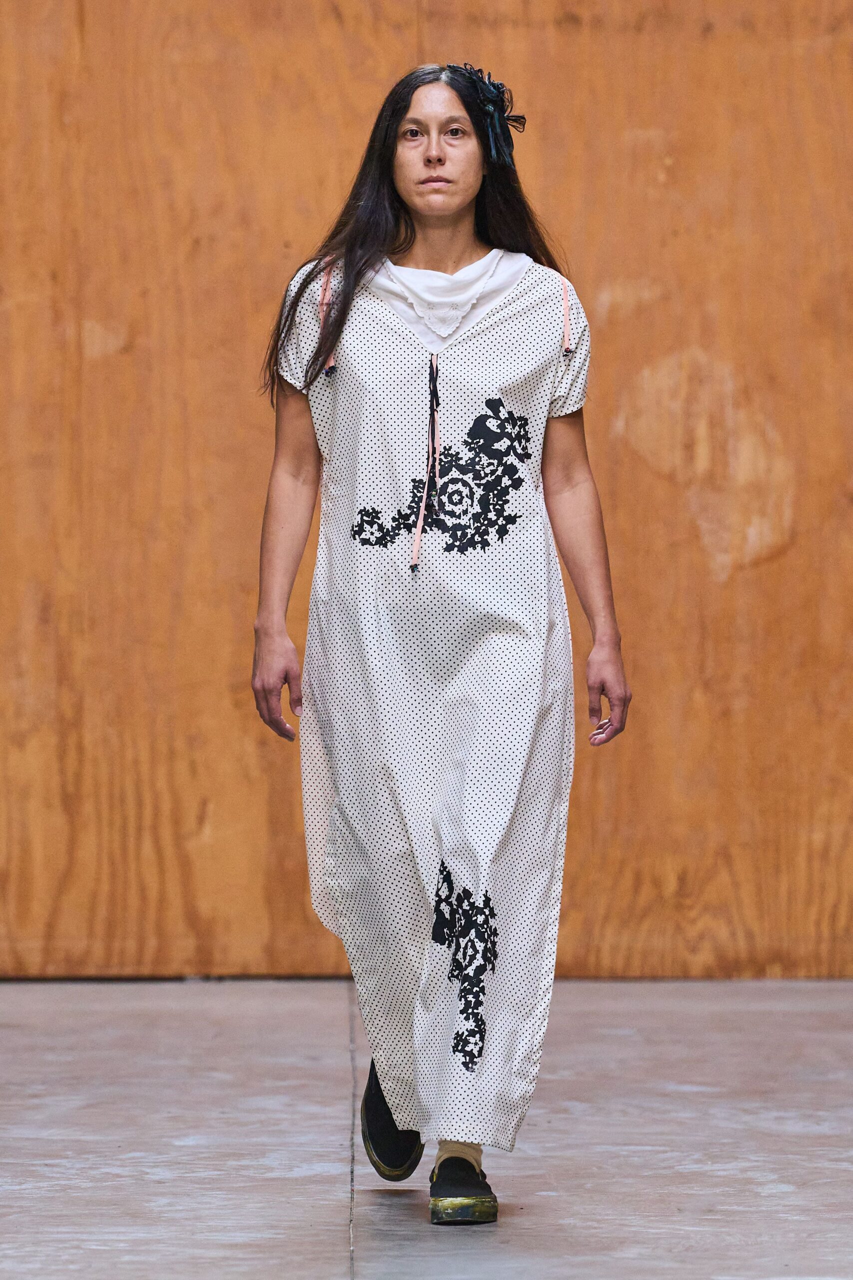 white cotton short-sleeve collared relaxed printed maxi dress