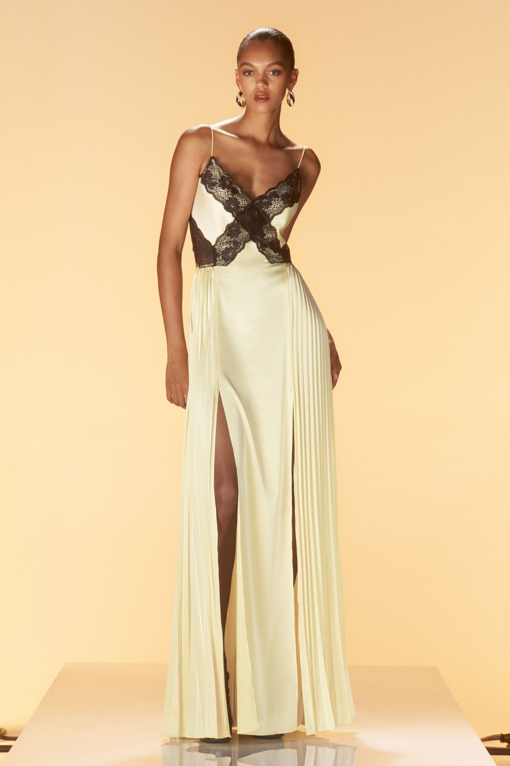 yellow silk sleeveless gown