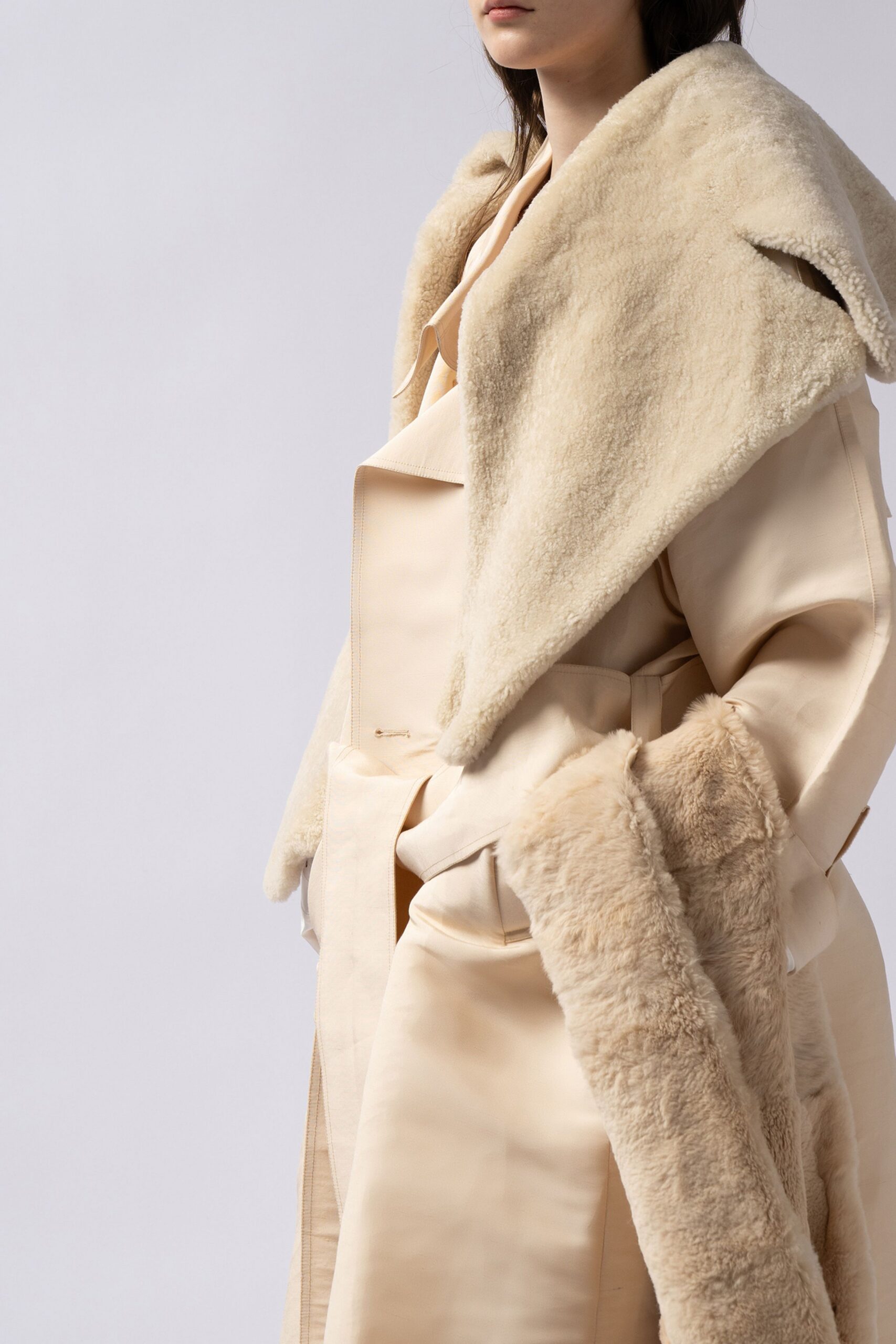beige silk fur coat