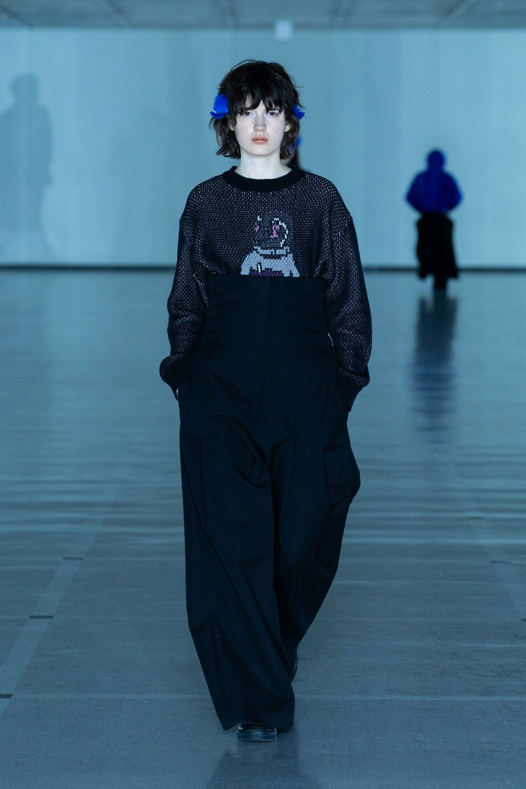 black relaxed top with wide-leg pants
