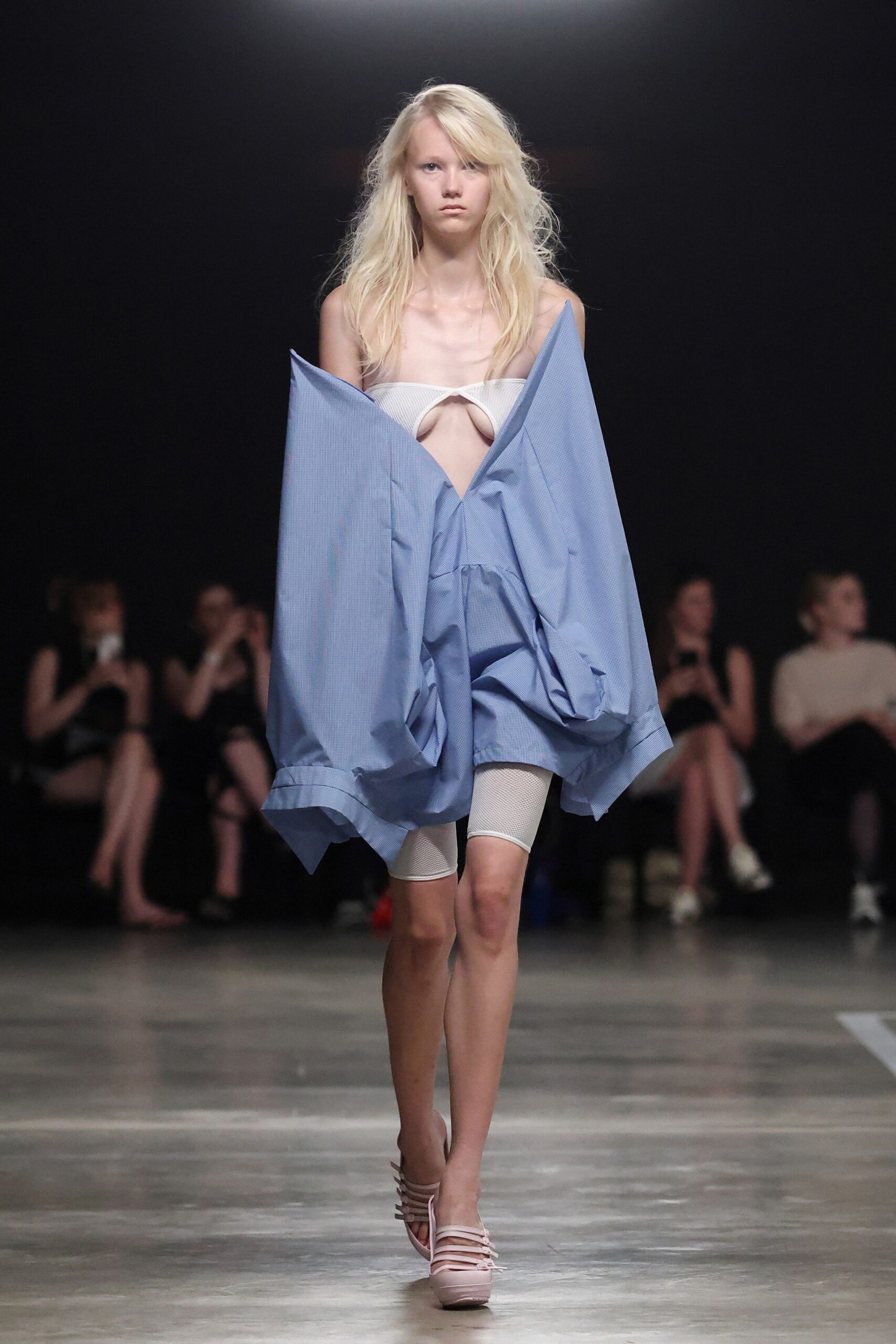 oversized blue shirt with white shorts