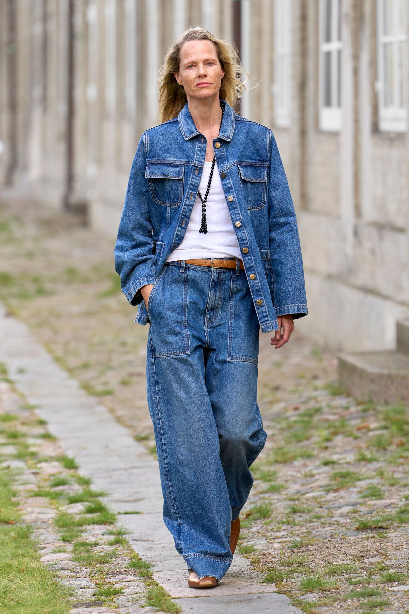 denim jacket with relaxed pants