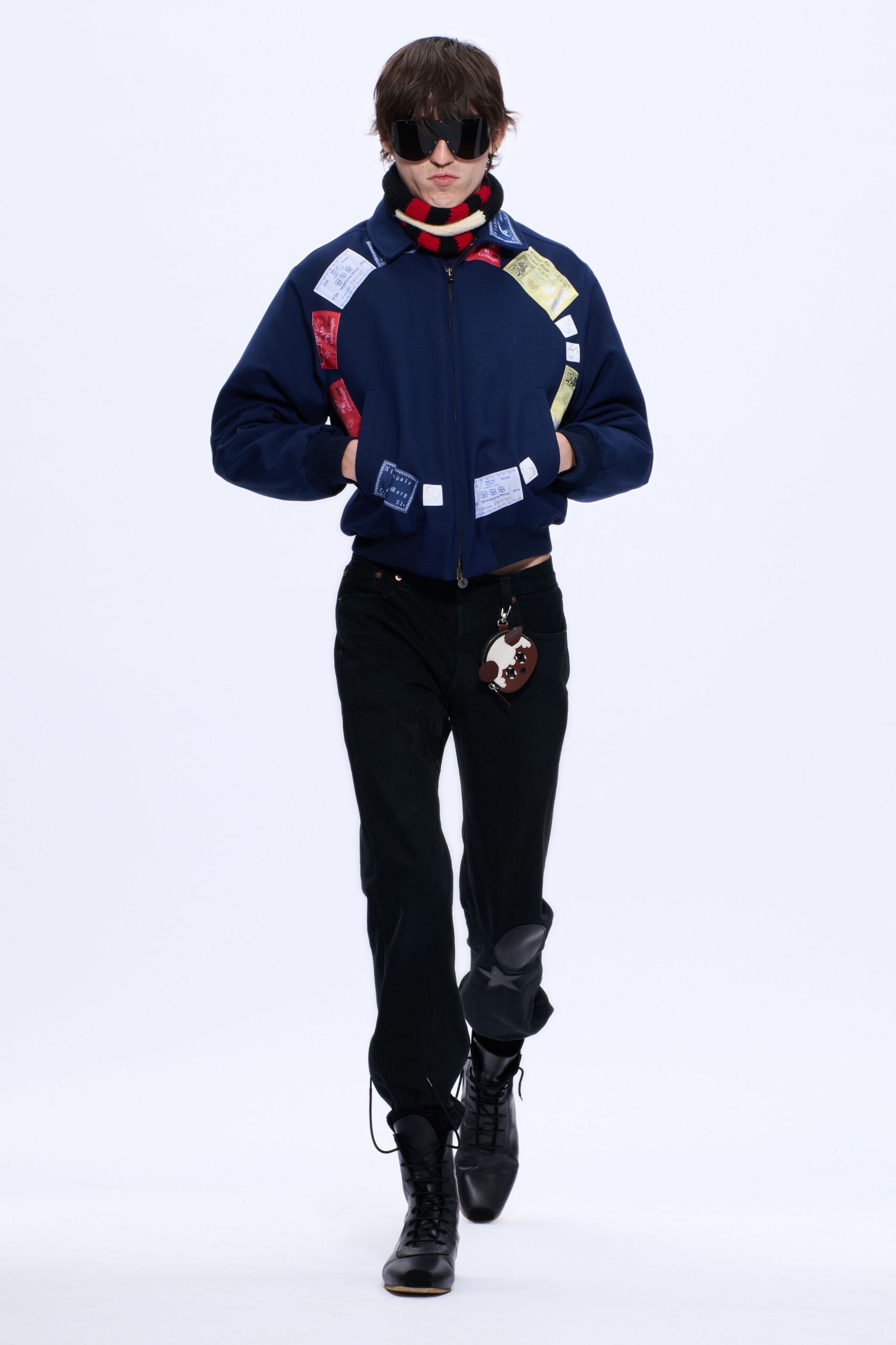 blue cotton long-sleeve collared fitted zippered jacket