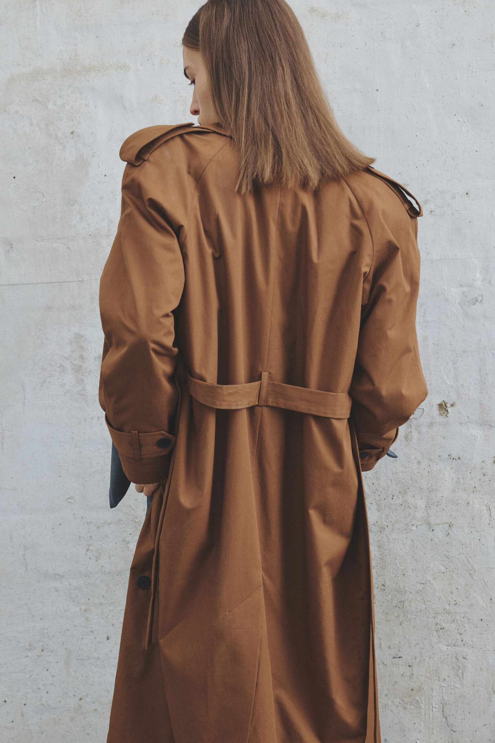 brown relaxed cotton trench coat
