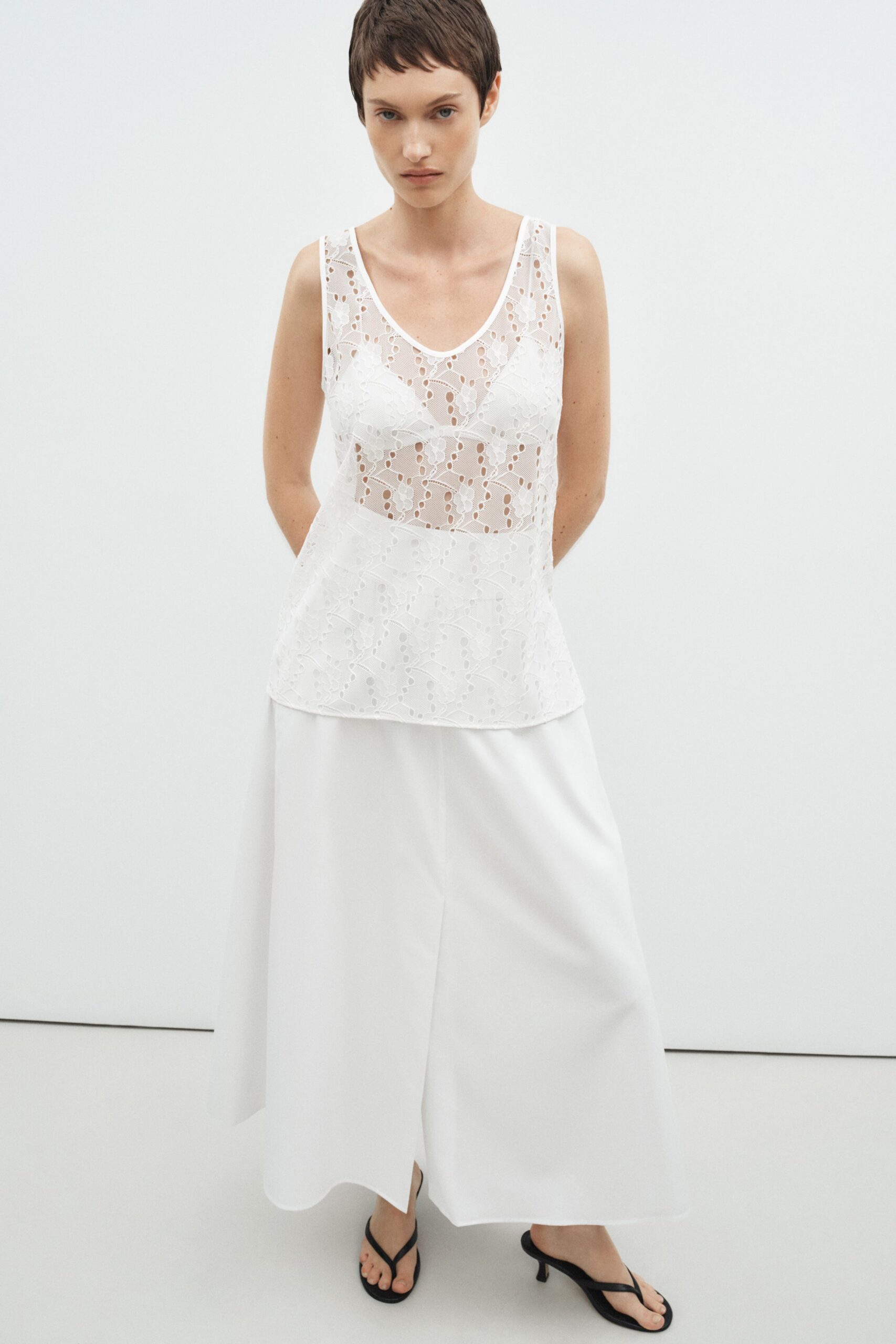 white lace top with culottes