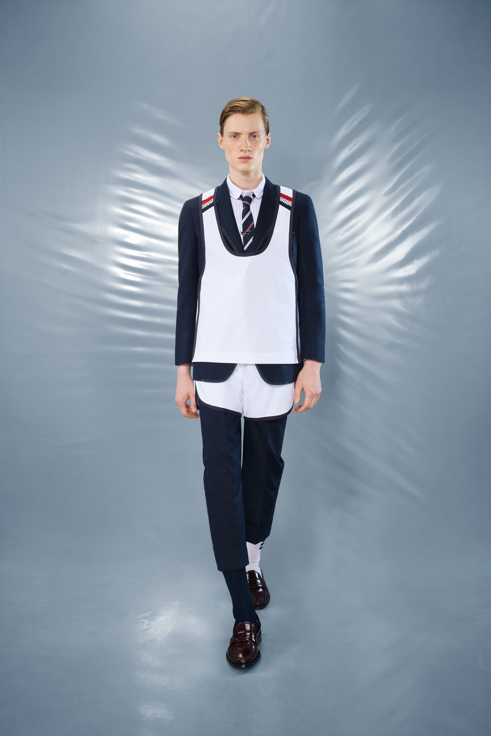 white shirt navy jacket outfit