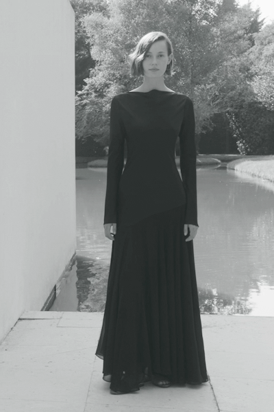 black silk long-sleeve gown